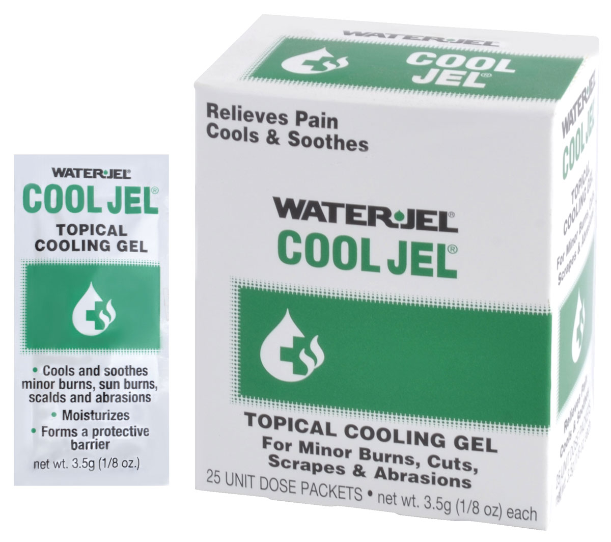 Water Jel Cool Jel 3.5g First Aid Burn Gel - 25 Pack Box for Emergency Burns, Sunburns & Minor Injuries | Home, Camping & Workplace Safety Essential
