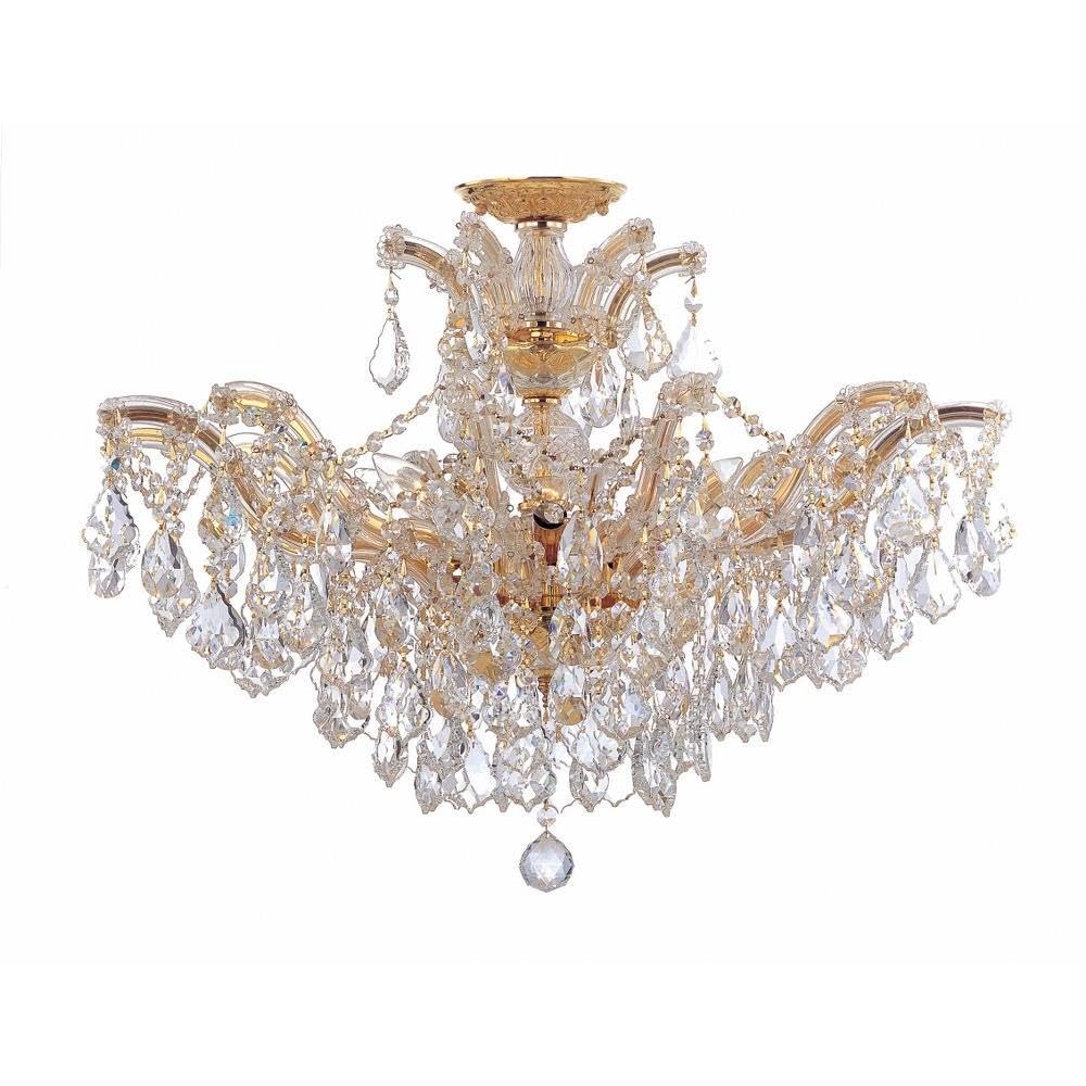 6-Light Gold Crystal Semi-Flush Mount Ceiling Light Fixture - Hand-Cut Premium Crystals for Dining Room, Bedroom & Foyer Lighting