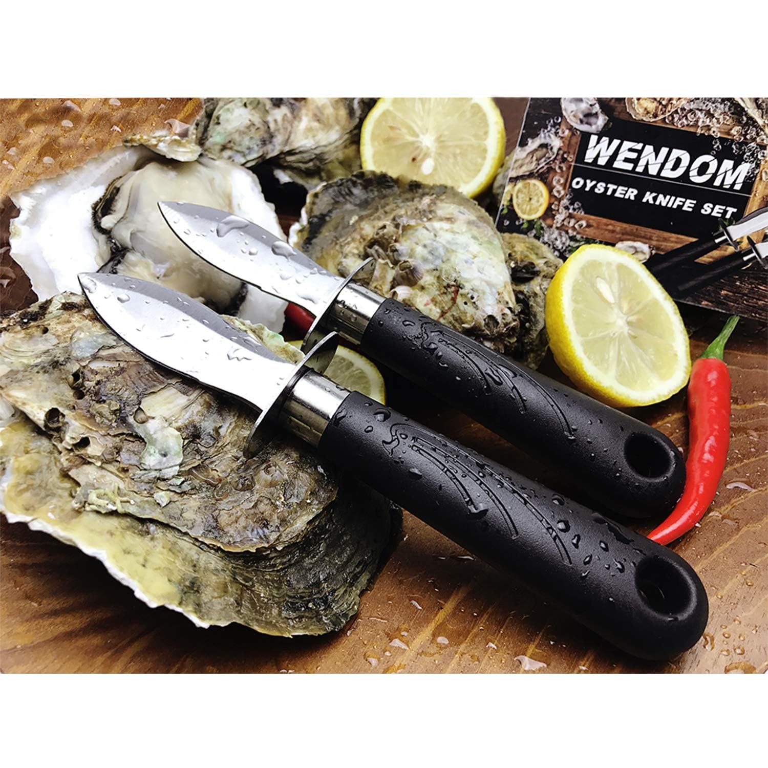 Premium Oyster Shucking Kit - 2 Stainless Steel Oyster Knives, 2 Cut-Resistant Level 5 Gloves & Cleaning Cloth - Professional Seafood Opener Set for Home & Restaurant Use - Perfect Gift for Seafood Lovers