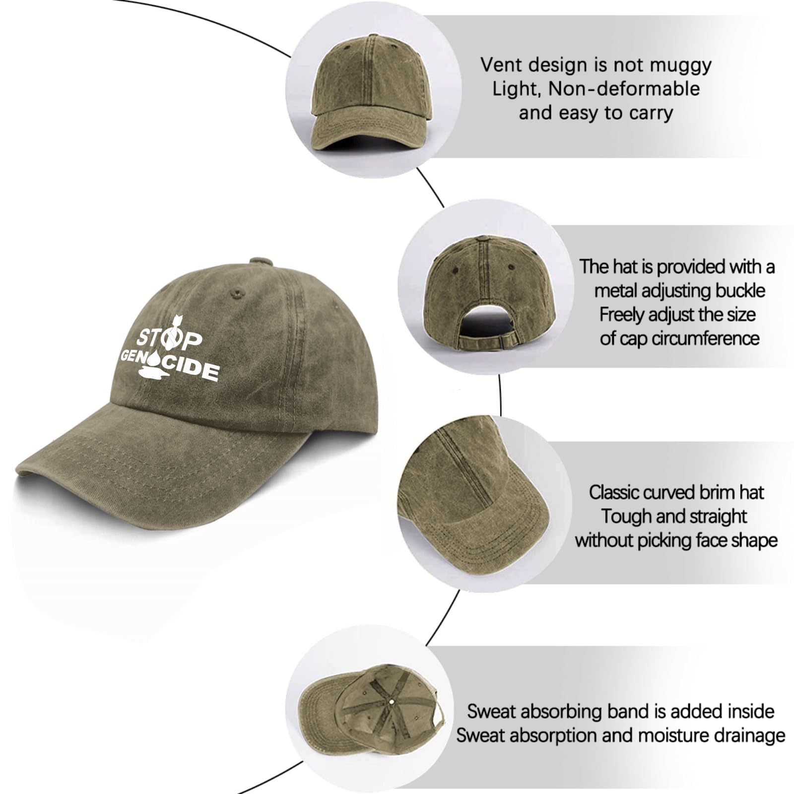 Stop Genocide Hat - Custom Embroidered Baseball Cap for Men & Women - Pigment Black Running Hat - Breathable Sun Protection Cap - Perfect Gift for Son, Dad, Activists - Ideal for Outdoor Sports, Protests & Daily Wear