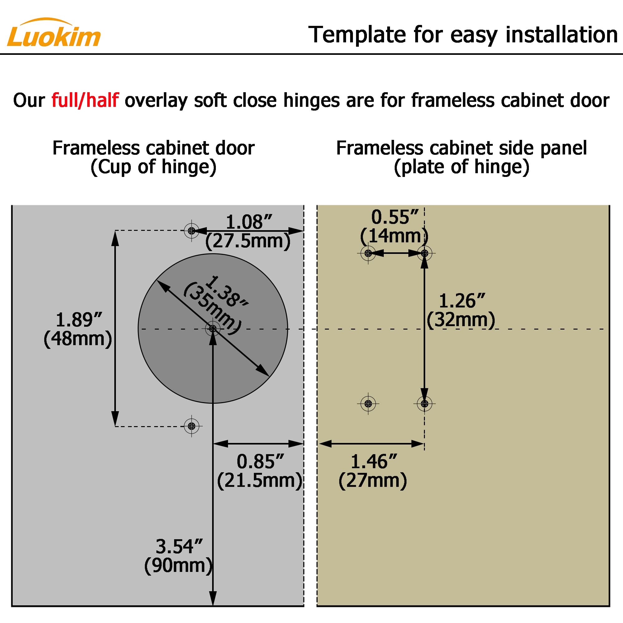 2-Pack 110 Degree Frameless Cabinet Door Concealed Hinges - Full Overlay, 35mm Cup Nickel Plated Door Hinges for Kitchen Cabinets, Wardrobes & Furniture Installation