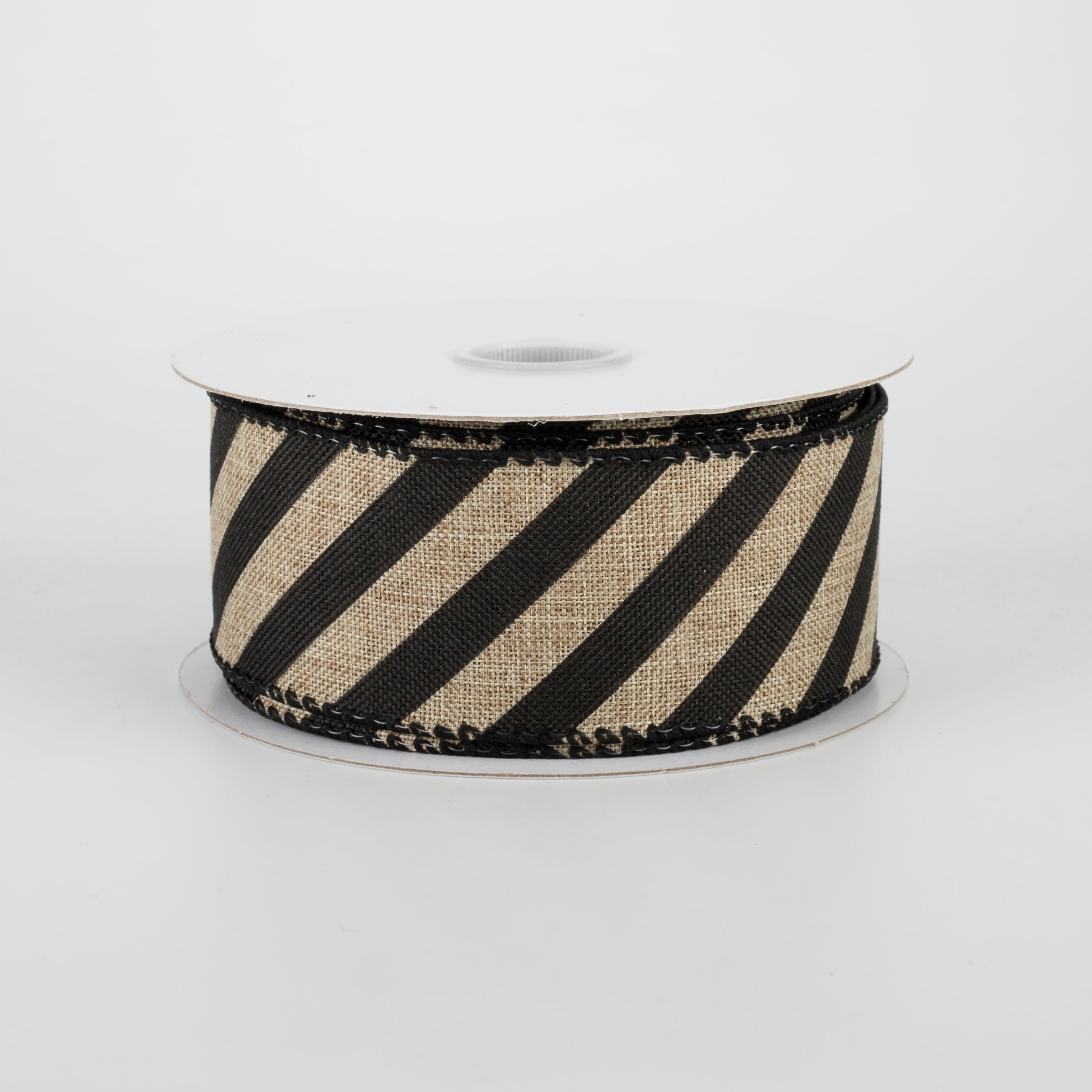 1.5 Inch Barber Pole Diagonal Stripe Ribbon - Black & Beige (10 Yards) for Gift Wrapping, Crafts, Hair Bows, and Party Decorations