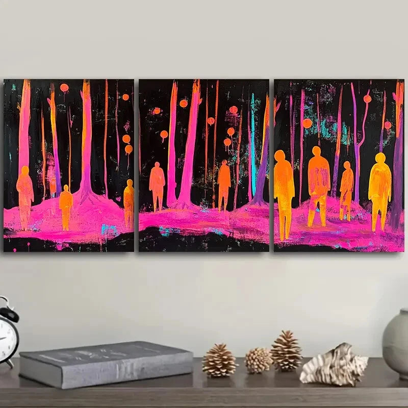 3-Piece Pink People in the Woods Wall Art Set - 40x60cm Framed Canvas Prints | High Quality Australian Made Ready-to-Hang Decor for Living Room, Bedroom & Office