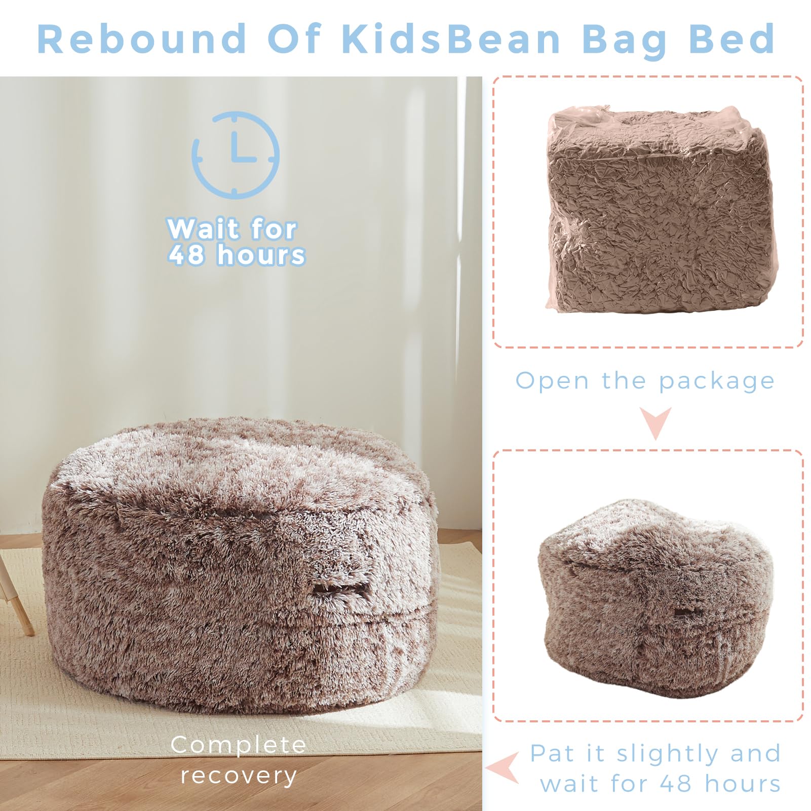 MAXYOYO Kids Bean Bag Chair Bed - Convertible Plush Bean Bag Chair to Floor Mattress, Soft & Comfortable for Boys Girls (Coffee Brown) - Perfect for Playroom, Bedroom, Reading Nook & Lounge Areas
