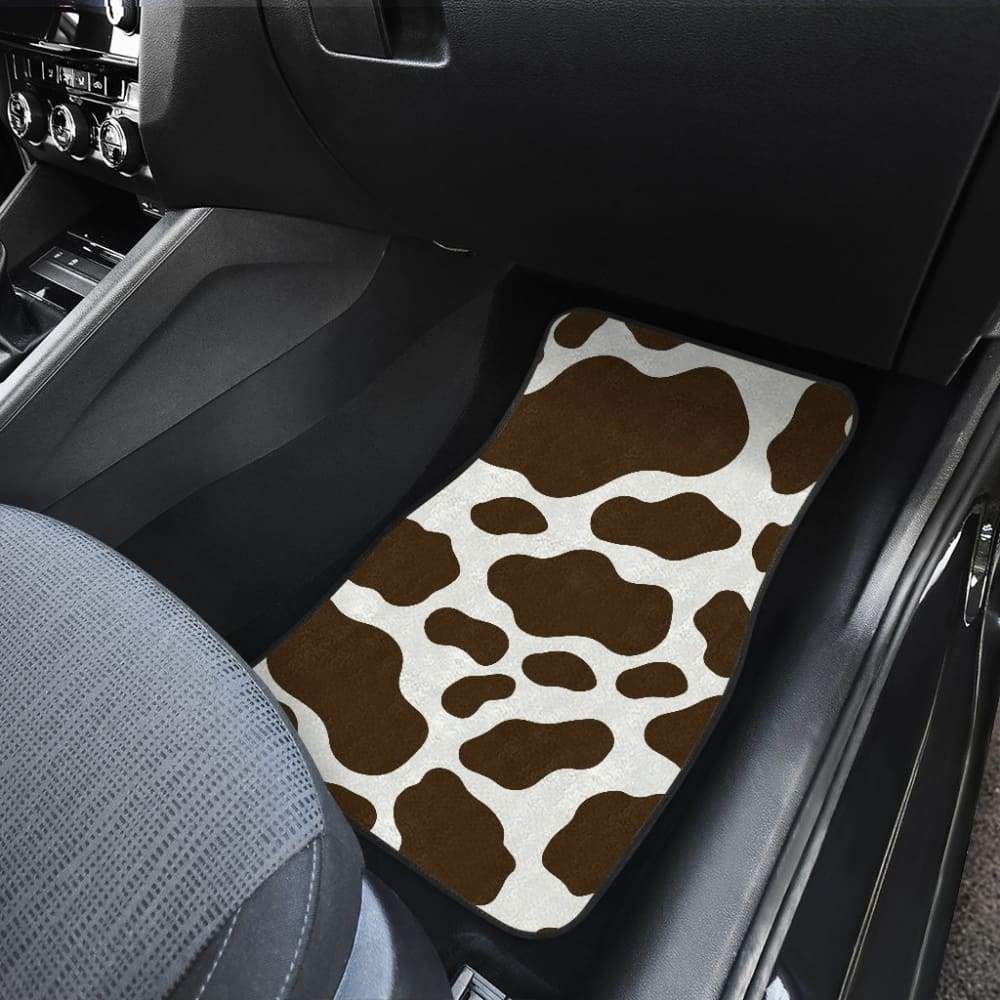 Premium Brown Cowhide Printed Car Floor Mats - Durable & Stylish for SUVs, Trucks & Sedans - Perfect for All-Weather Protection & Interior Decor