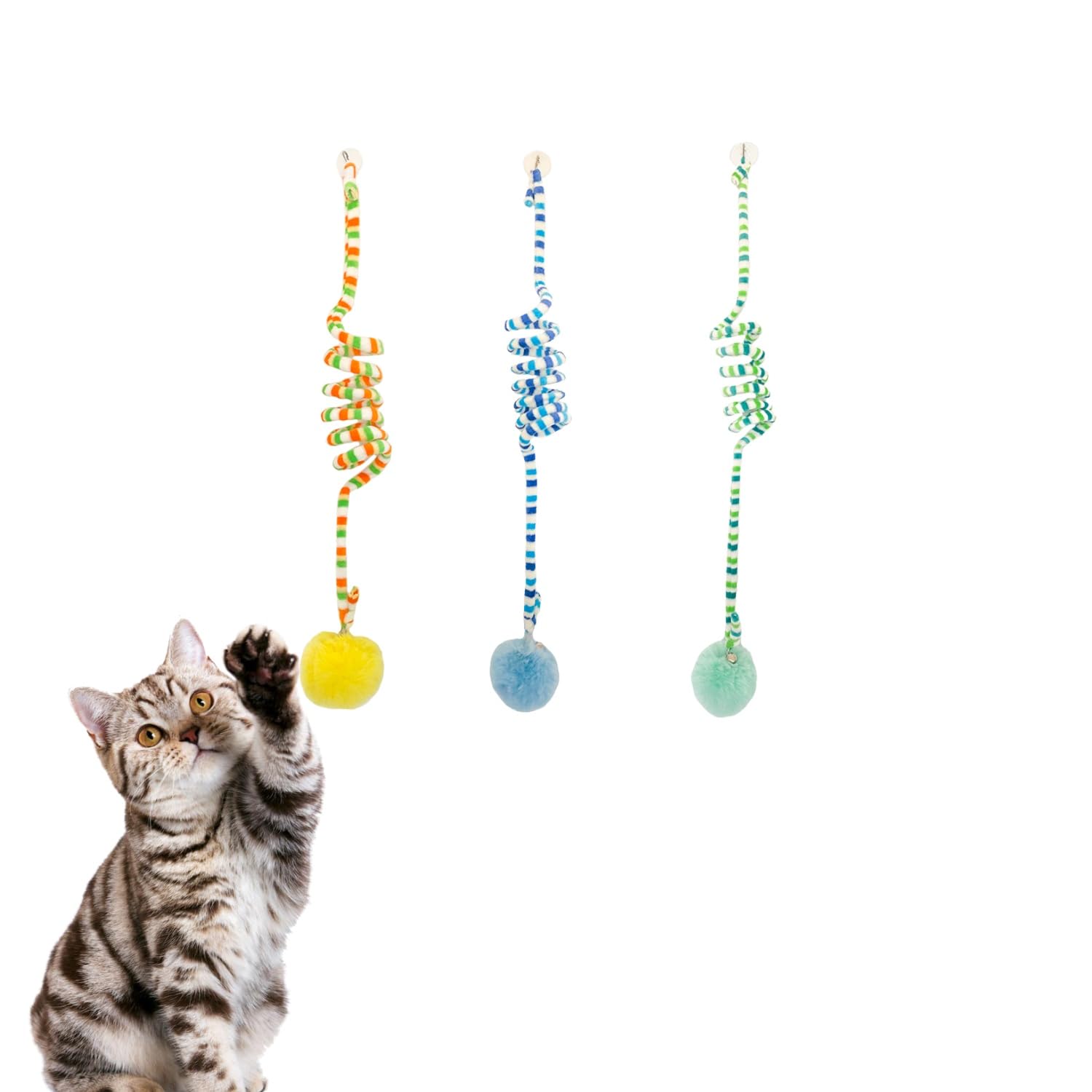 3Pcs Cat Spring Toys with Ball - Interactive Hanging Kitten Toys with Bell, Long Tail & Soft Plush for Indoor Cats - Perfect for Playtime, Exercise and Bonding with Your Feline Friend