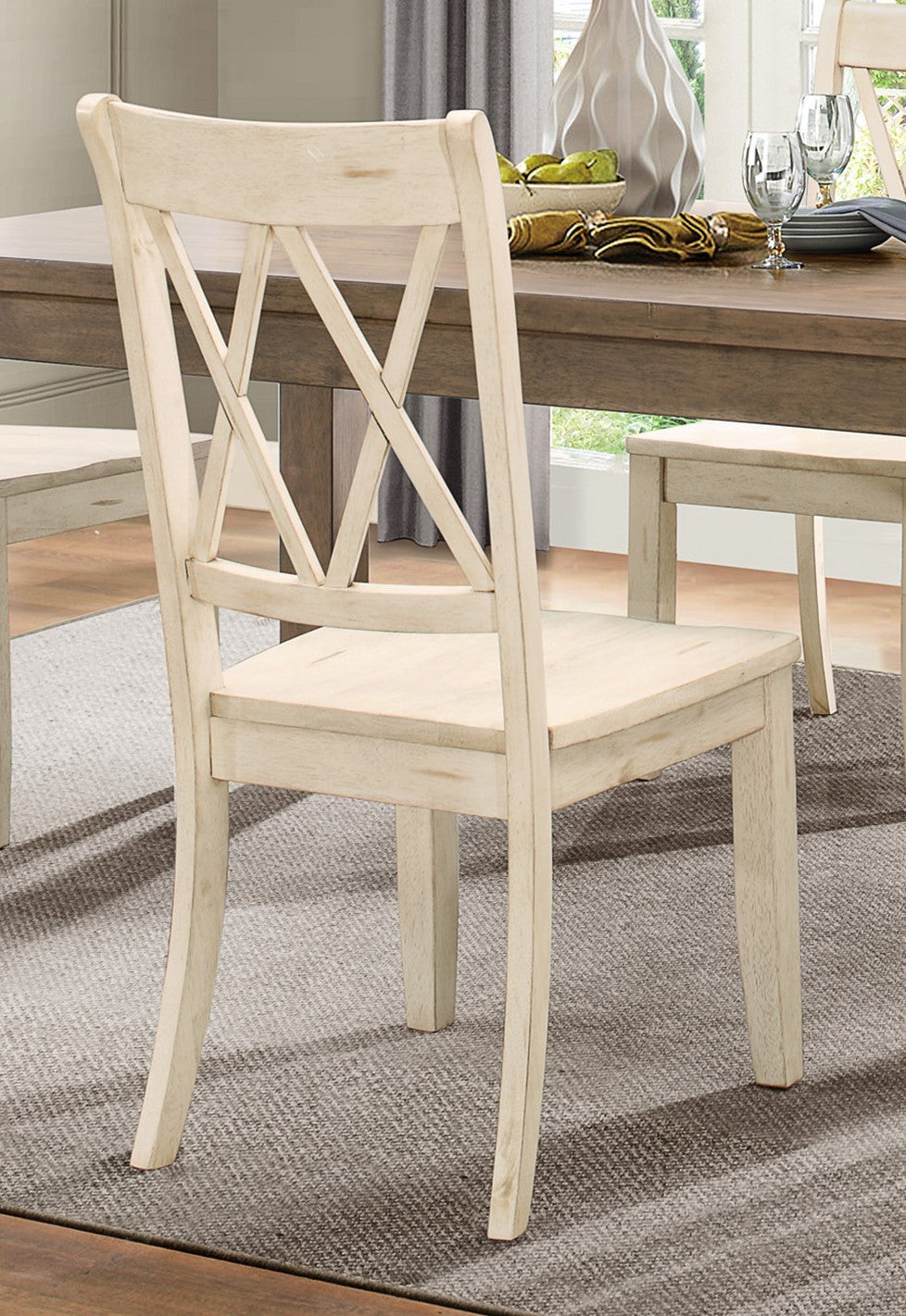 Set of 2 White Casual Dining Chairs - Pine Veneer Transitional Double X Back Design Side Chairs for Kitchen, Dining Room & Home Decor | Comfortable Seating for Family Meals & Entertaining