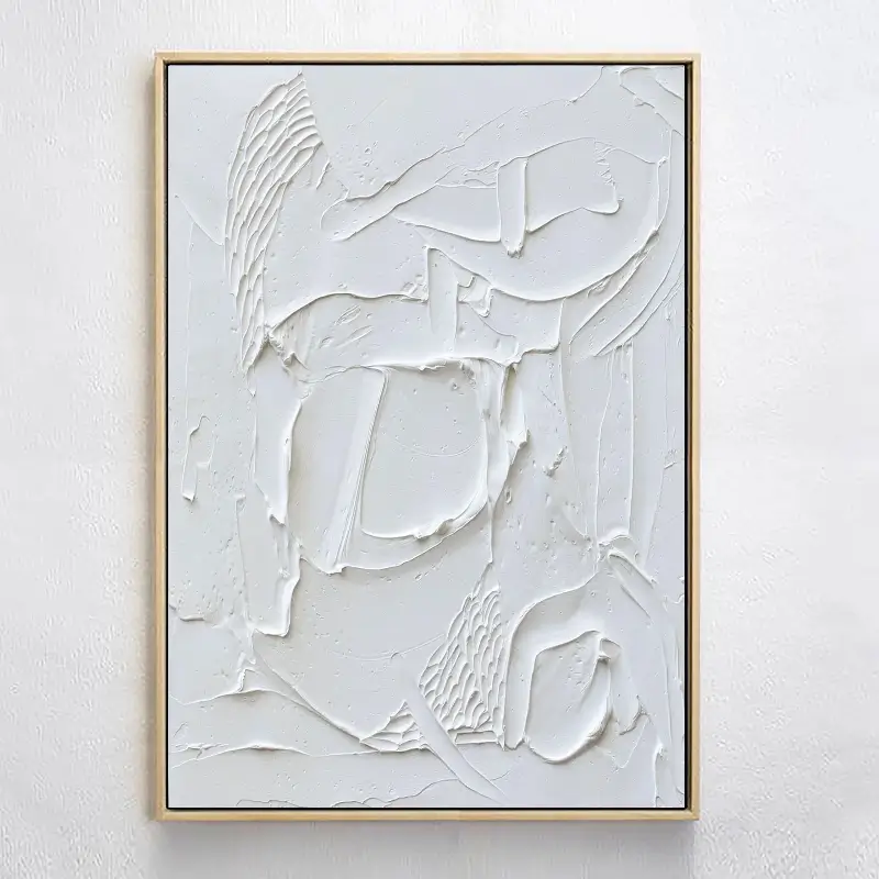White Minimalist Textured Painting Canvas #MM010 - Premium Abstract Wall Art for Modern Home & Office Decor