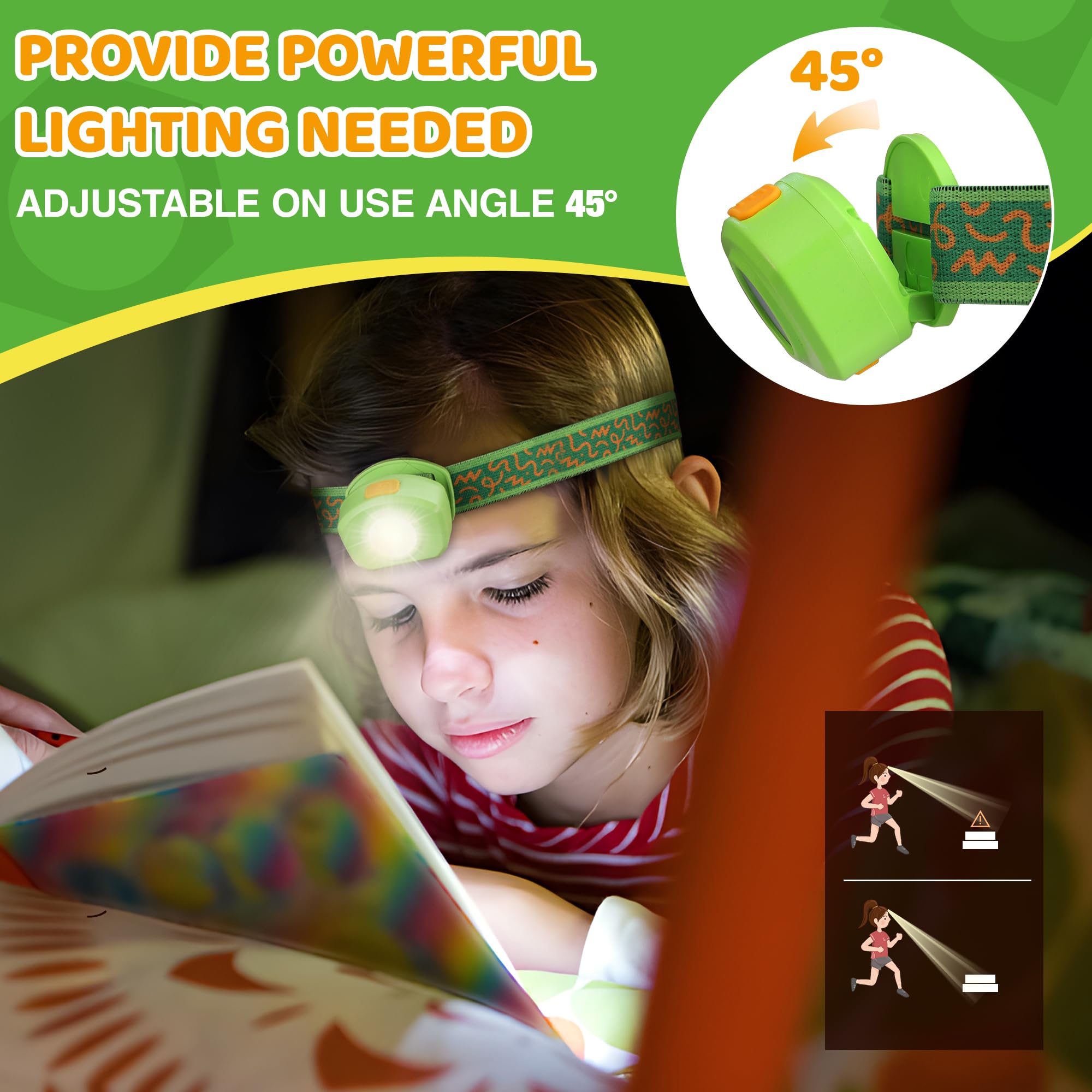 EverBrite Rechargeable LED Headlamp for Kids - RGB Multicolor Light with Adjustable Headband, 3 Lighting Modes | Perfect for Camping, Reading, Exploring, Halloween & Christmas Gifts