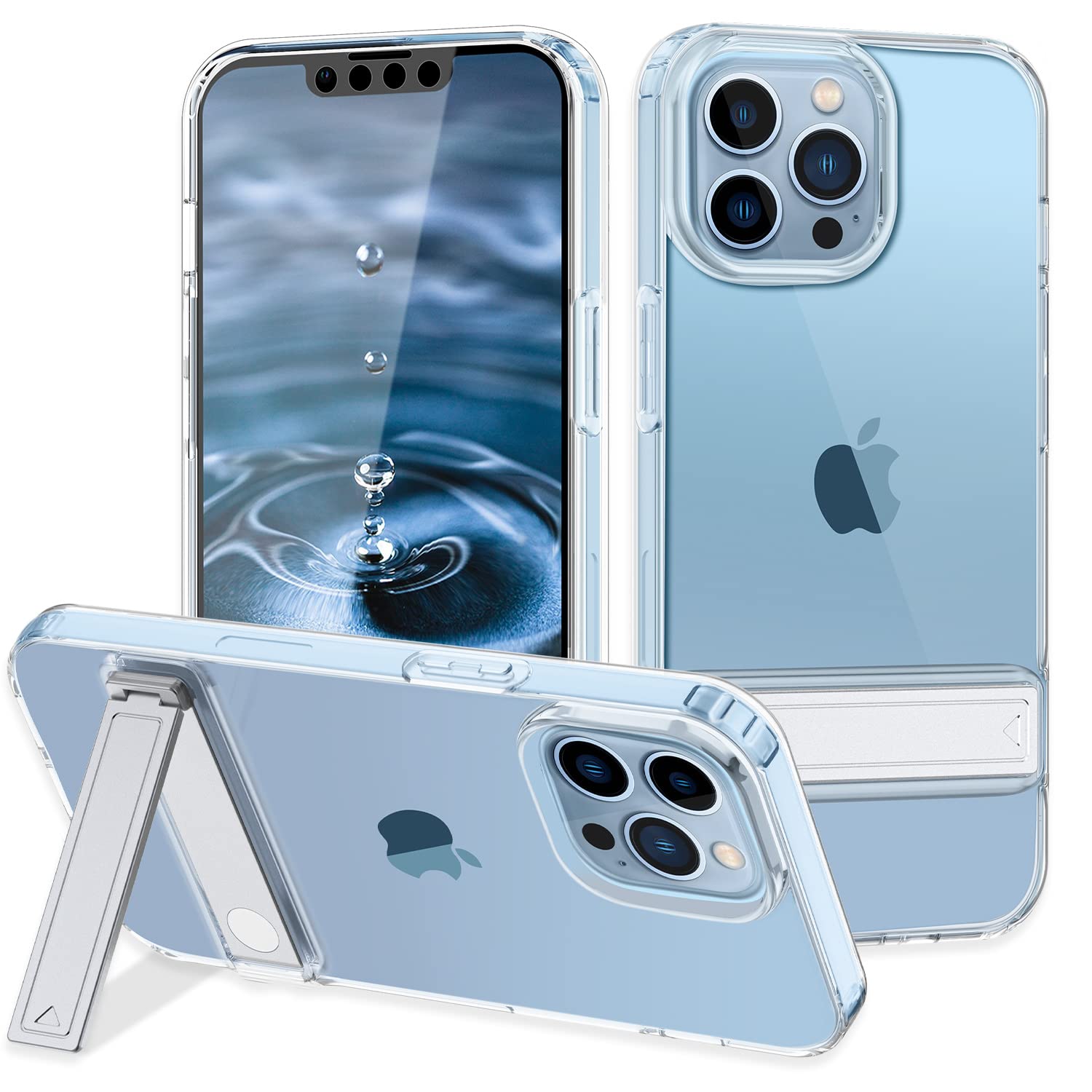 CASEFIV iPhone 13 Pro Max Case with Adjustable Metal Kickstand - Crystal Clear Flexible TPU Slim Shockproof Protective Cover for iPhone 13 Pro Max 6.7 inch - Perfect for Work, Travel & Everyday Use (Clear)