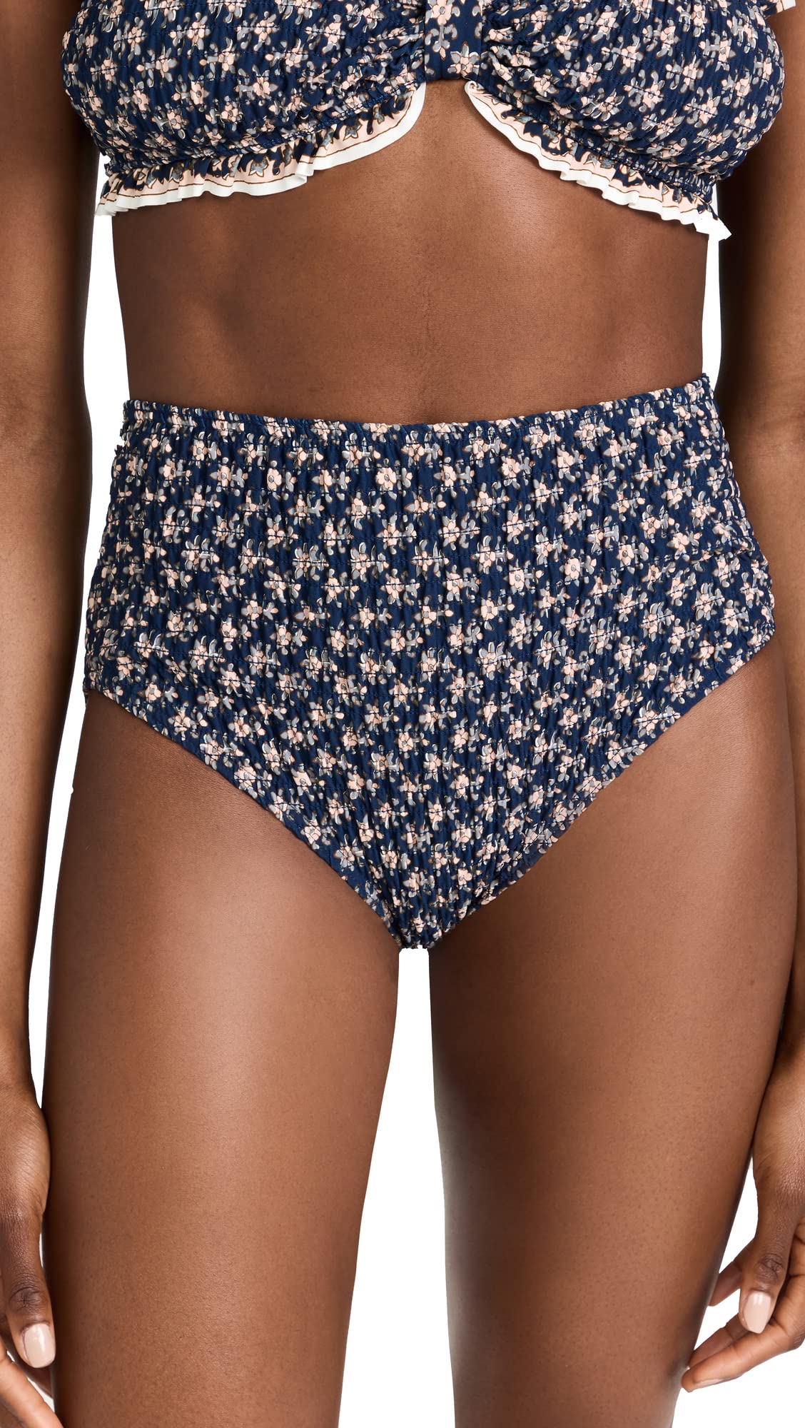 SEA Women's Jasper Border Print Smocked Bikini Bottoms - High Waisted Swimwear for Beach, Pool & Vacation | Trendy Summer Bikini Bottom with Floral Design