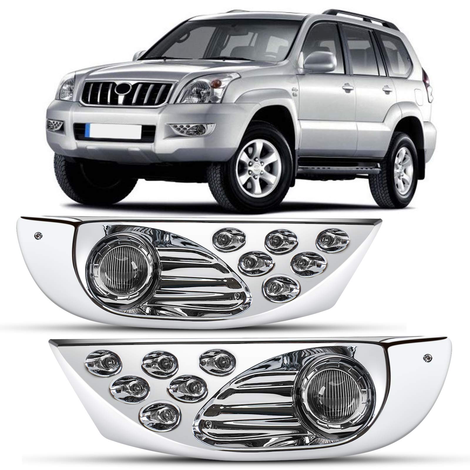 DLAA LED Fog Lights Compatible with Toyota Land Cruiser Prado FJ120 2003-2009 - Halogen Replacement, Durable Waterproof Fog Lamps for Off-Road Driving & Night Visibility