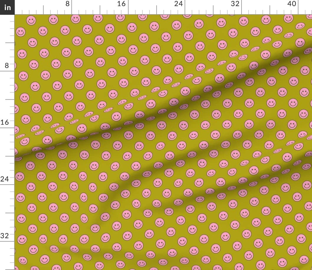 Pink & Green Smile Printed Petal Signature Cotton Fabric by The Yard - Spoonflower Fabric for Sewing, Quilting, Apparel, Crafts & Home Decor - Perfect for DIY Projects, Baby Clothes & Curtains