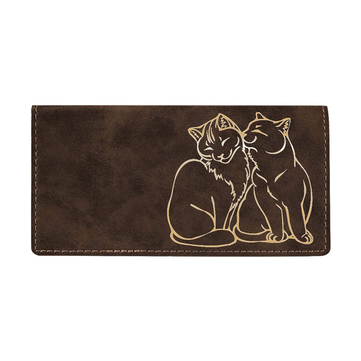 Personalized Laser Engraved Leatherette Checkbook Cover - Rustic Brown & Gold Design for Cat Lovers | Perfect Gift for Pet Owners, Wedding, Anniversary & Everyday Use