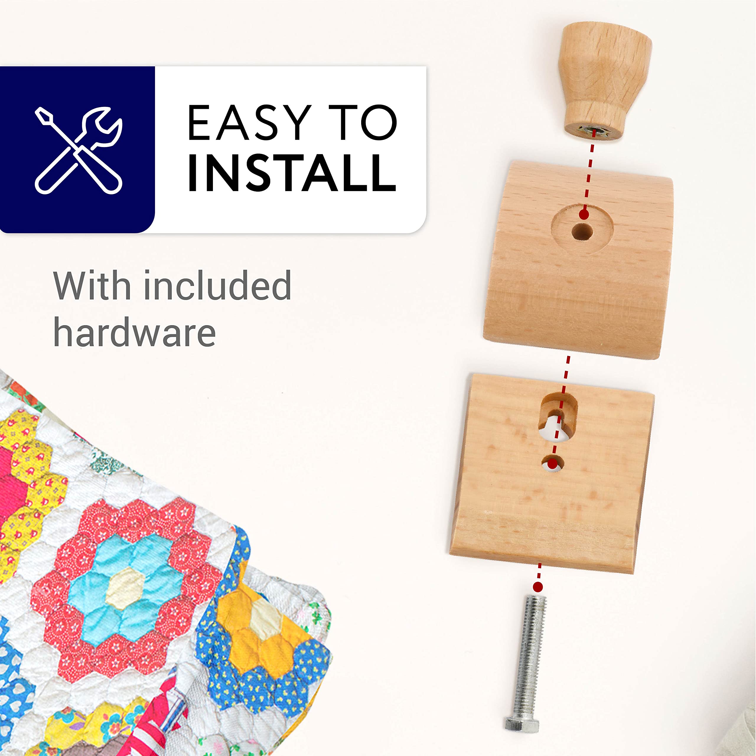 IMPRESA [6 Pack] Extra Wide Strong Grip Tapestry Hangers for Walls - Easy to Install Quilt Hanger Clips with Hardware Included - Stylish Wooden Display Hooks for Quilts, Tapestries & Wall Art | Perfect for Home Decor, Gallery Displays & DIY Projects