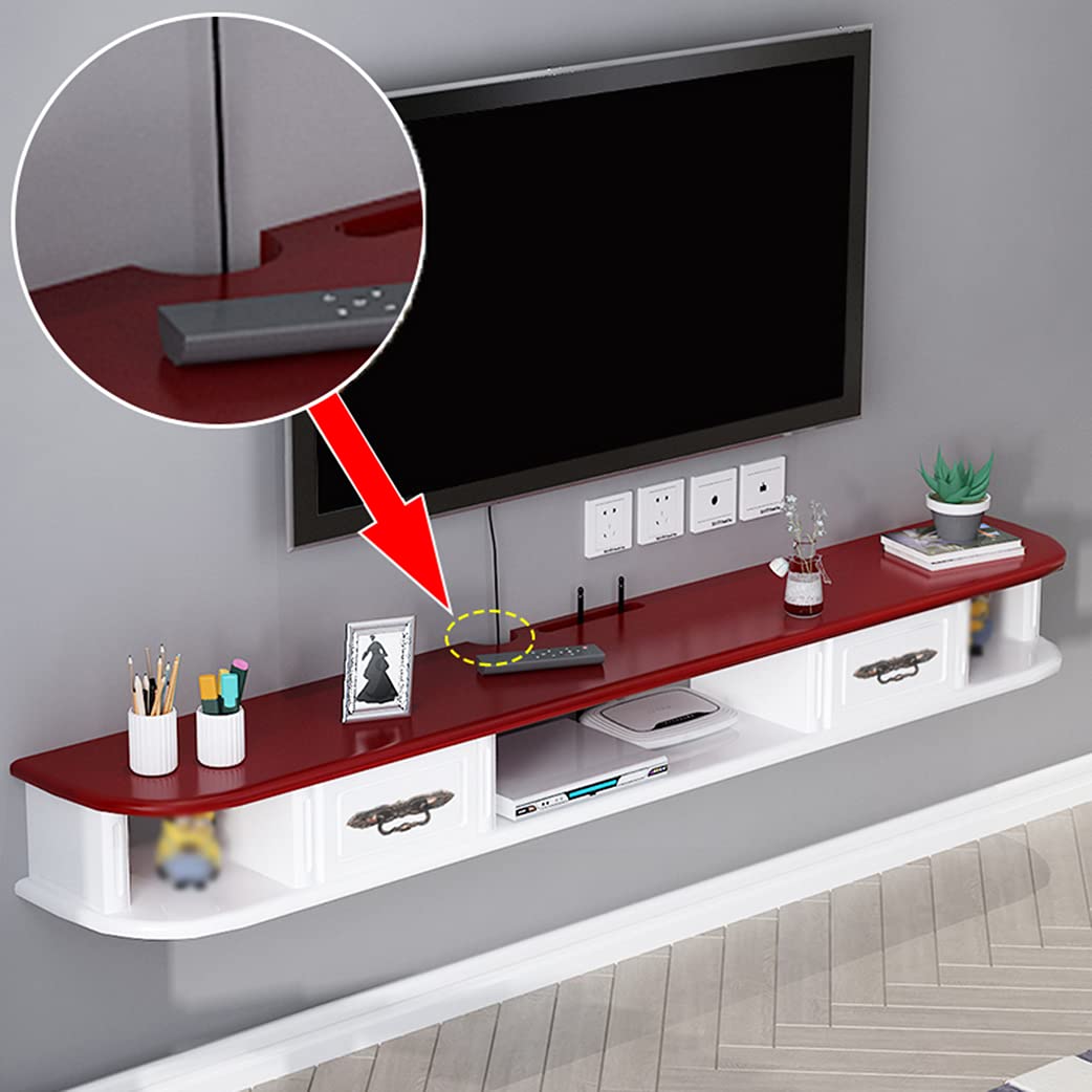 Floating TV Stand Wall Mounted Entertainment Center - 47 Inch Modern Wood Media Console with Storage Cabinet, Hanging TV Hutch for Living Room (White & Red) - Perfect for Small Spaces, Apartments & Home Theater Setup