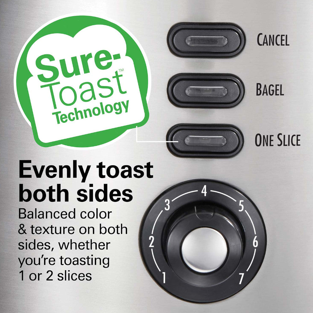 Hamilton Beach 22220 2-Slice Toaster with Sure Toast Technology - Stainless Steel Design for Even Browning - Perfect for Breakfast, Dorms, Offices & Small Kitchens