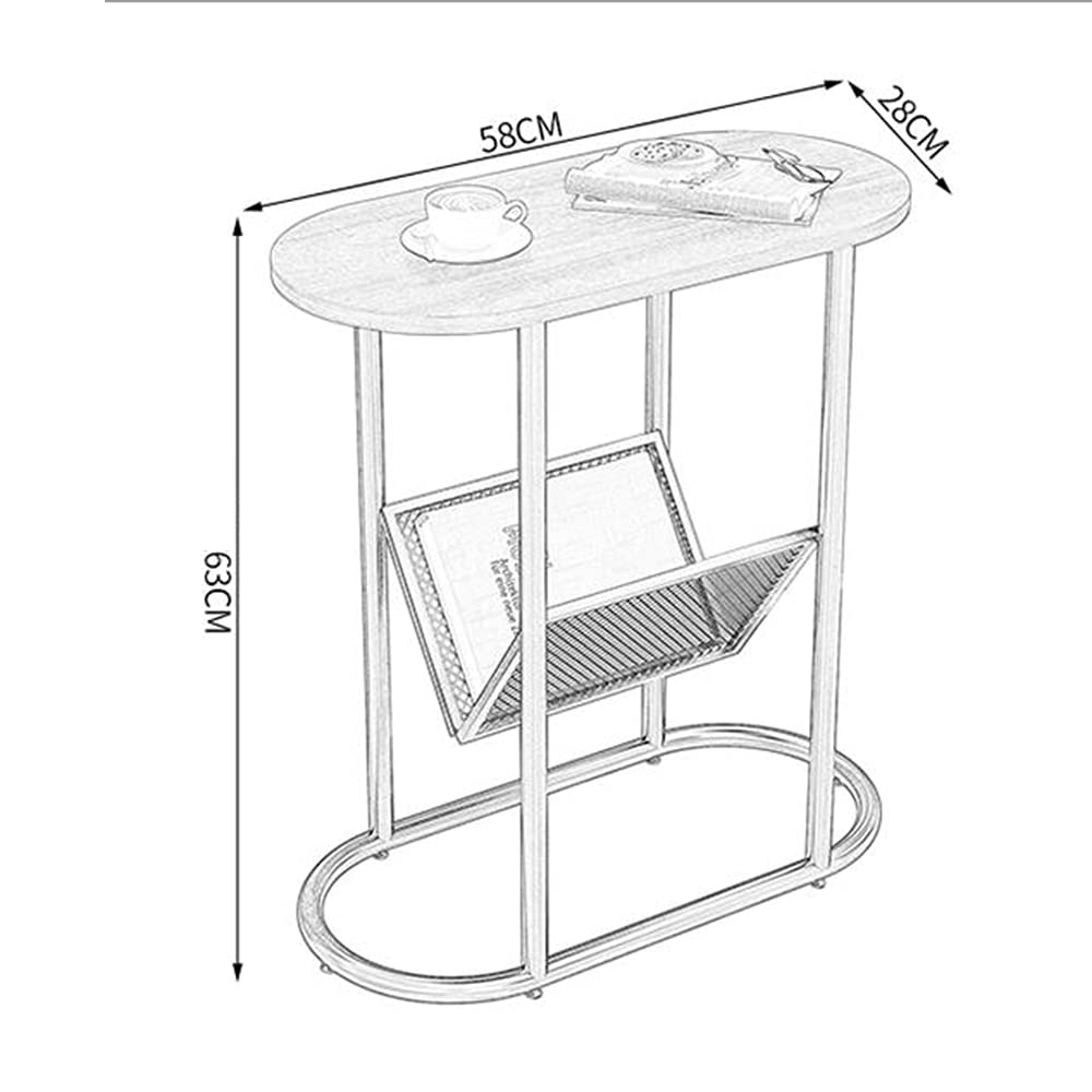 Modern 2-Tier Corner Table - Nordic Oval Bedside Table with Storage Shelf, Small Coffee Table & Side Cabinet for Living Room, Bedroom, Office - White