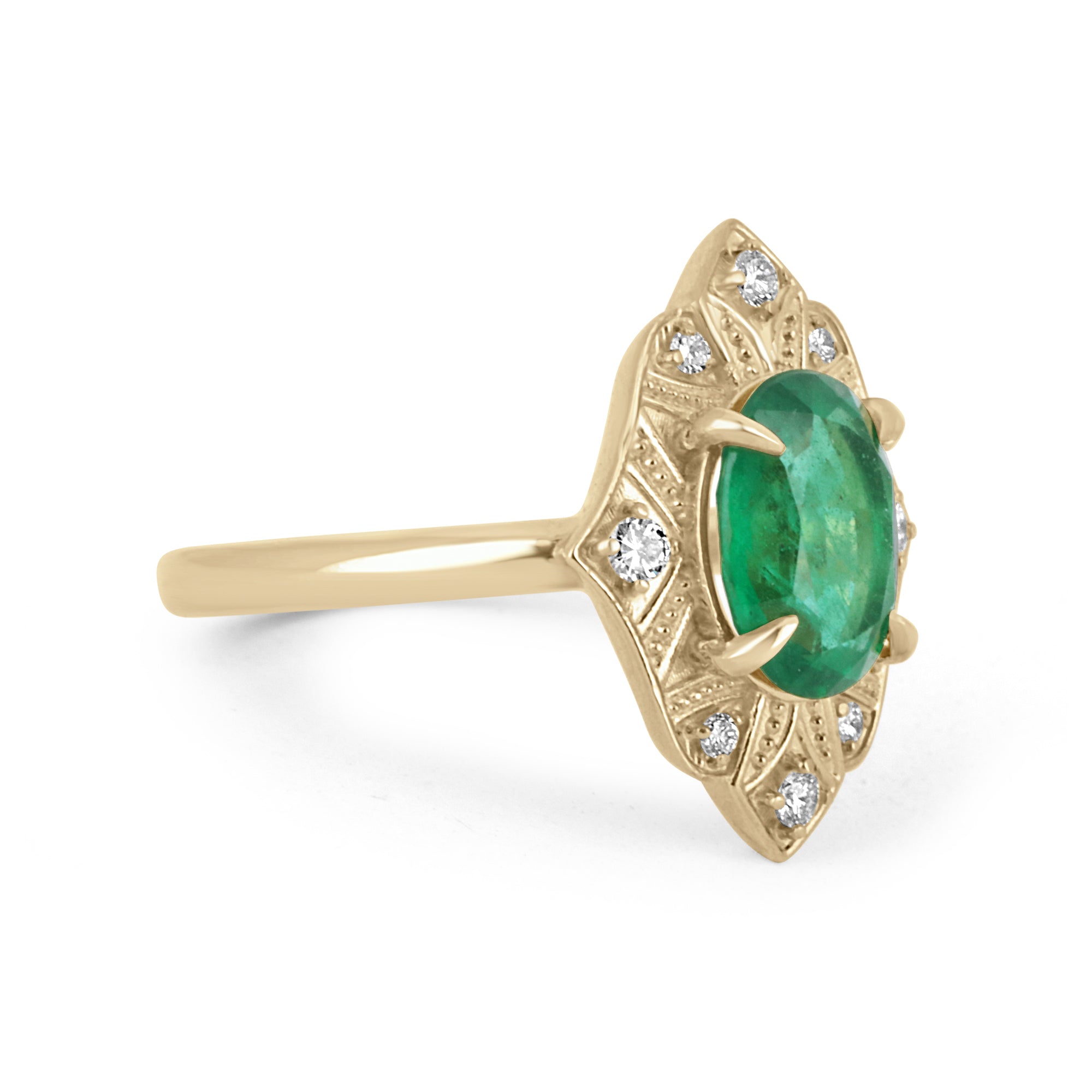 2.02tcw 18K Gold Vintage Style Ring with Natural Emerald Oval Cut & Diamond Accents - Perfect for Engagement, Anniversary & Special Occasion Gifts