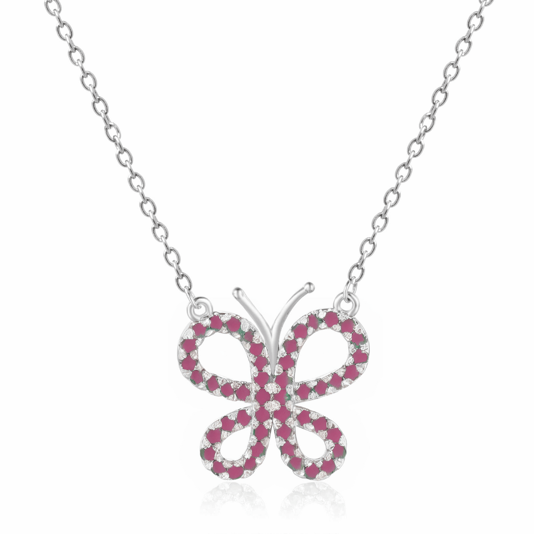Elegant Ruby Butterfly Rhodium Plated Necklace for Women - Perfect Gift for Valentine's Day, Anniversary & Special Occasions