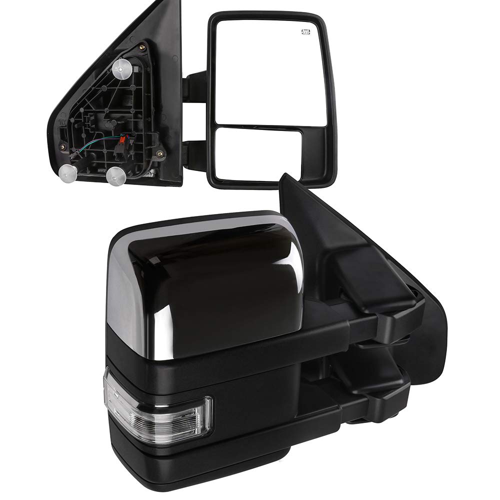 Ford F-150 Towing Mirrors (2004-2014) - Power Heated Side Mirrors with Turn Signal, Puddle Light & Chrome Housing - Perfect for Towing, Off-Roading & Night Driving