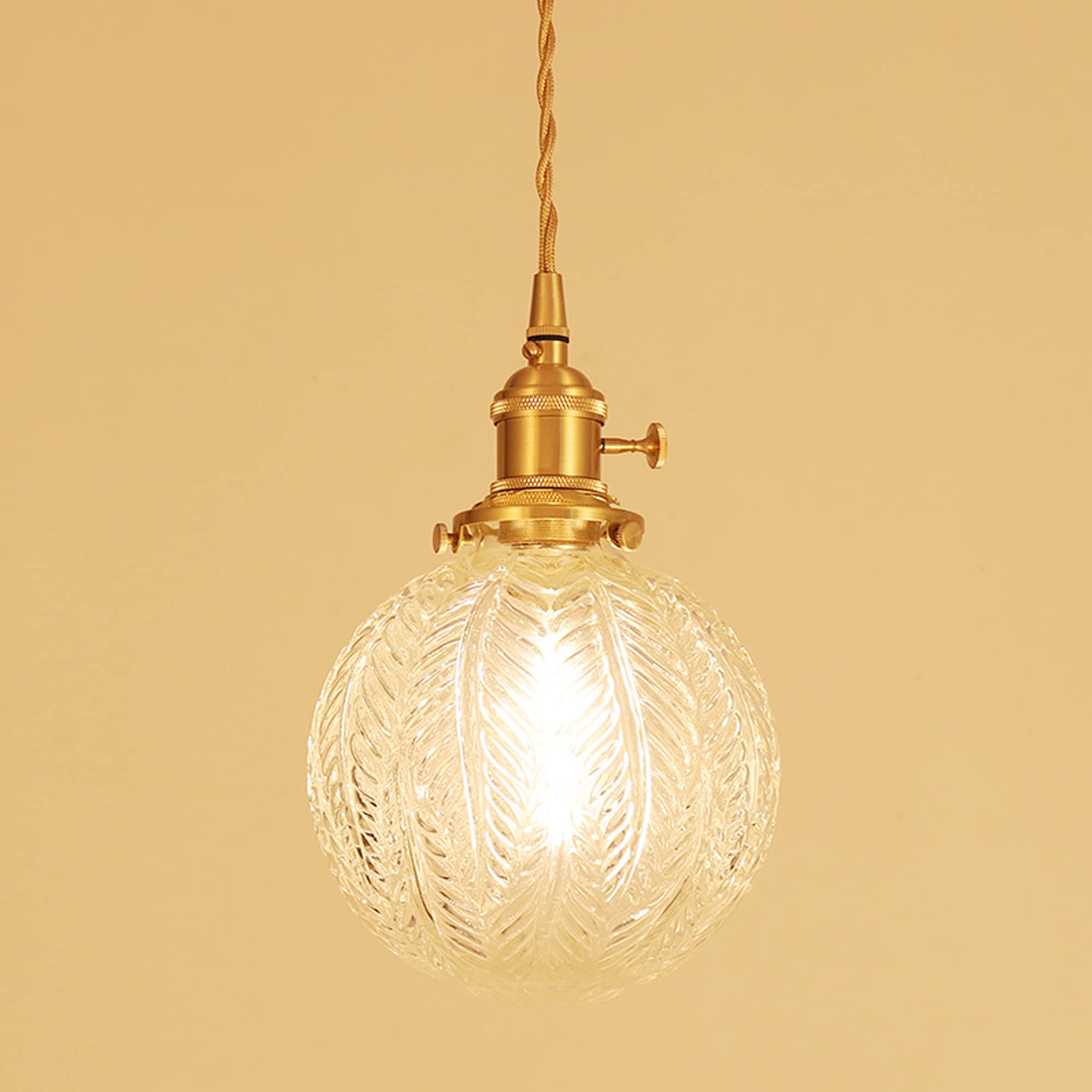Plug-in Hanging Swag Lamp with 15ft Gold Braided Cord - No Wiring Needed, Dimmable Pendant Light with Clear Glass Globe Shade & Copper Holder - Perfect for Bedroom, Living Room, or Reading Nook Lighting