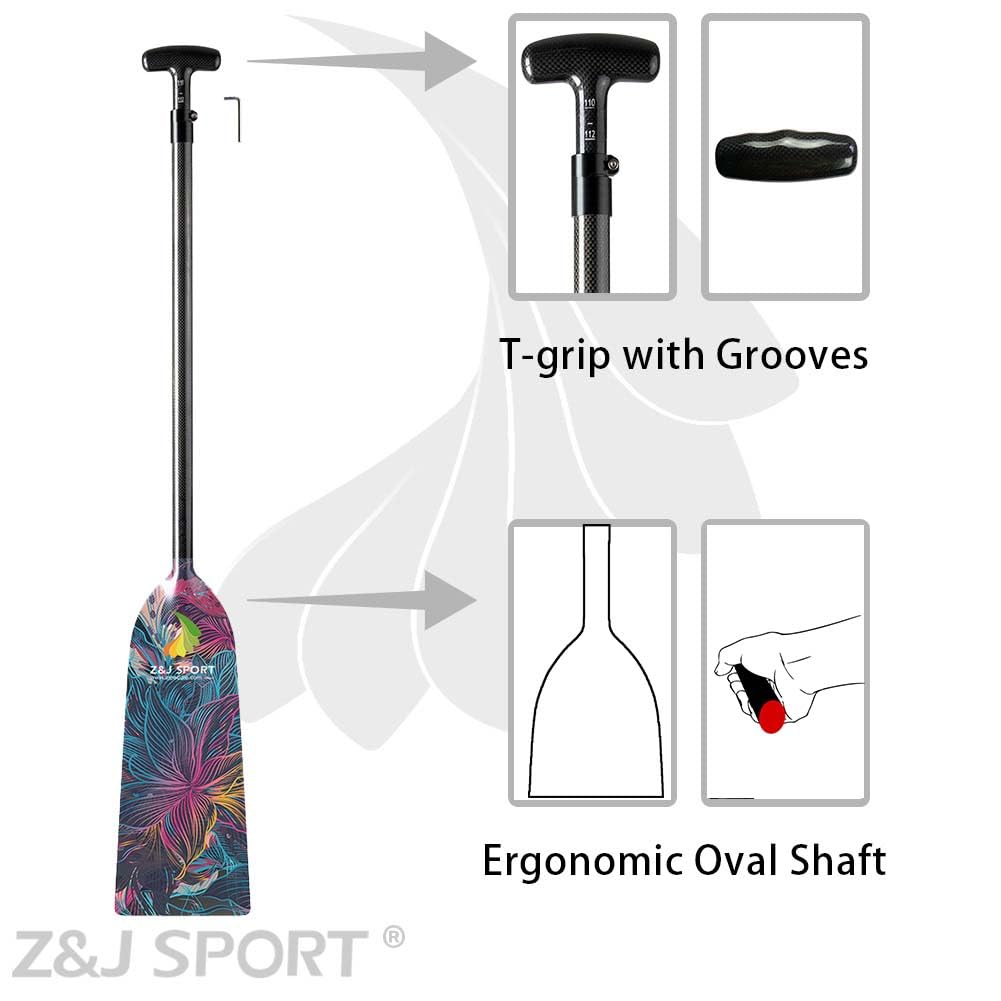 Z&J SPORT Adjustable Carbon Fiber Dragon Boat Paddle - IDBF Approved Racing Paddle with T-Handle (43”-52”/110-132cm) for Competitive Training & Team Events