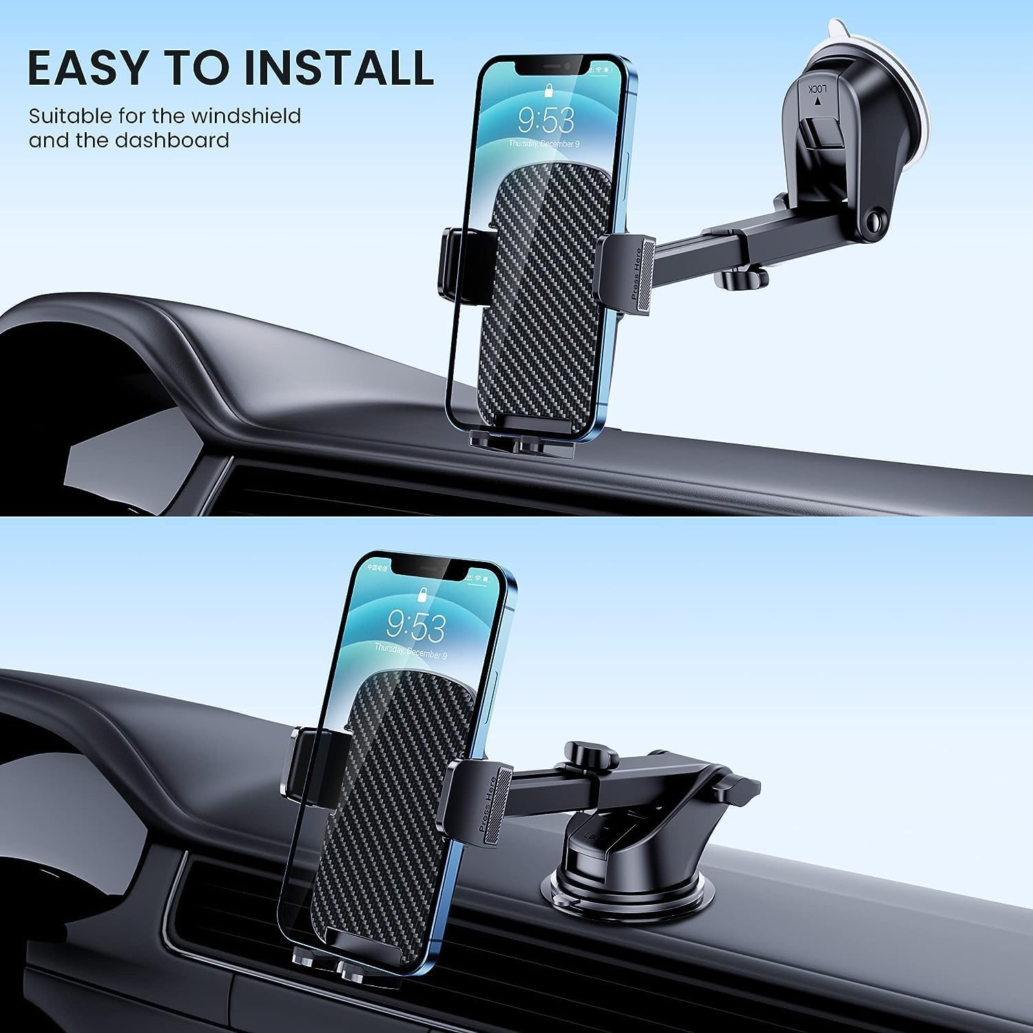 TICILFO Universal Car Phone Holder with Military-Grade Suction Cup - 360° Adjustable Dashboard Mount for iPhone & Smartphones - Perfect for GPS Navigation, Hands-Free Calling & Road Trips