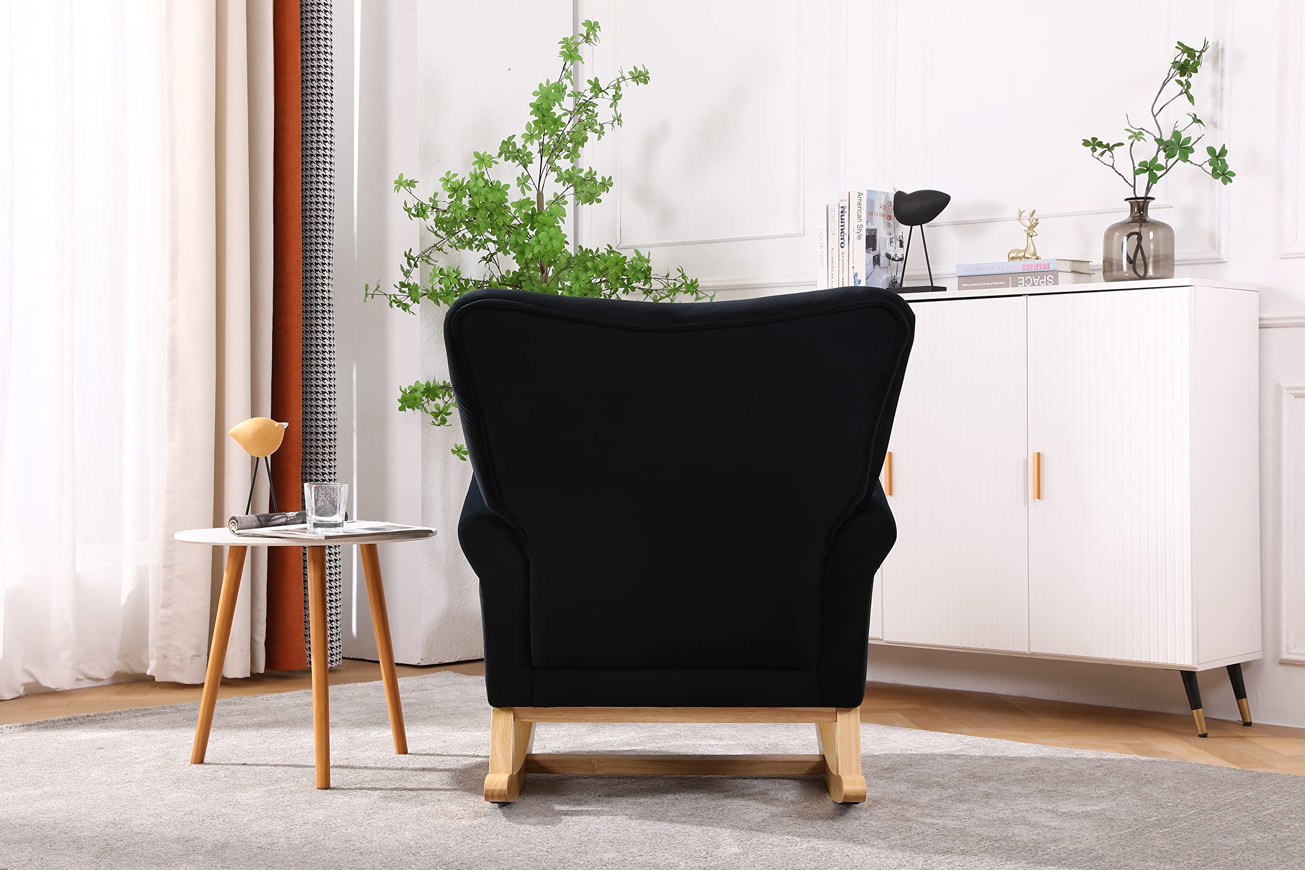 Nicbex High Back Rocking Chair - Velvet Upholstered Nursery Glider with Smooth Motion, Ergonomic Support for Breastfeeding & Baby Bonding - Perfect for Nursery, Bedroom & Living Room (Black)