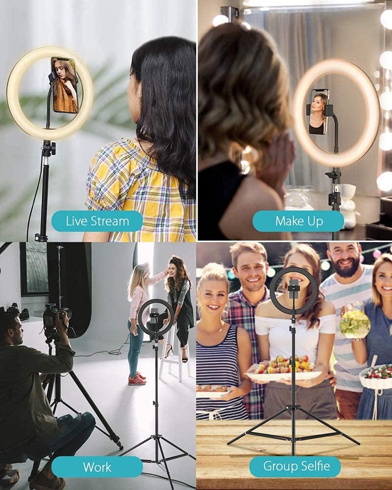 NZDY 10 Inch LED Selfie Ring Light with Adjustable Tripod - 360° Rotatable, 3 Color Modes, 10 Brightness Levels, USB Powered for Makeup, YouTube Videos & Live Streaming