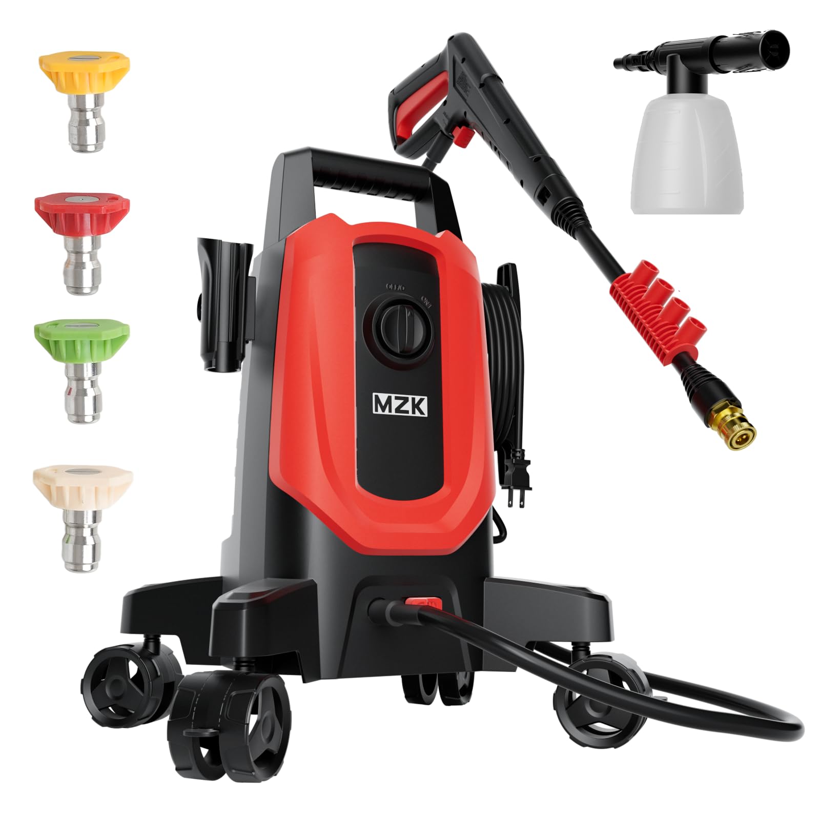 MZK 4500 PSI Electric Pressure Washer - 3.0 GPM High Power Washer with 360° Lockable Wheels, 4 Quick-Connect Nozzles & Foam Cannon - Ideal for Cleaning Cars, Fences, Driveways, Patios & Outdoor Surfaces