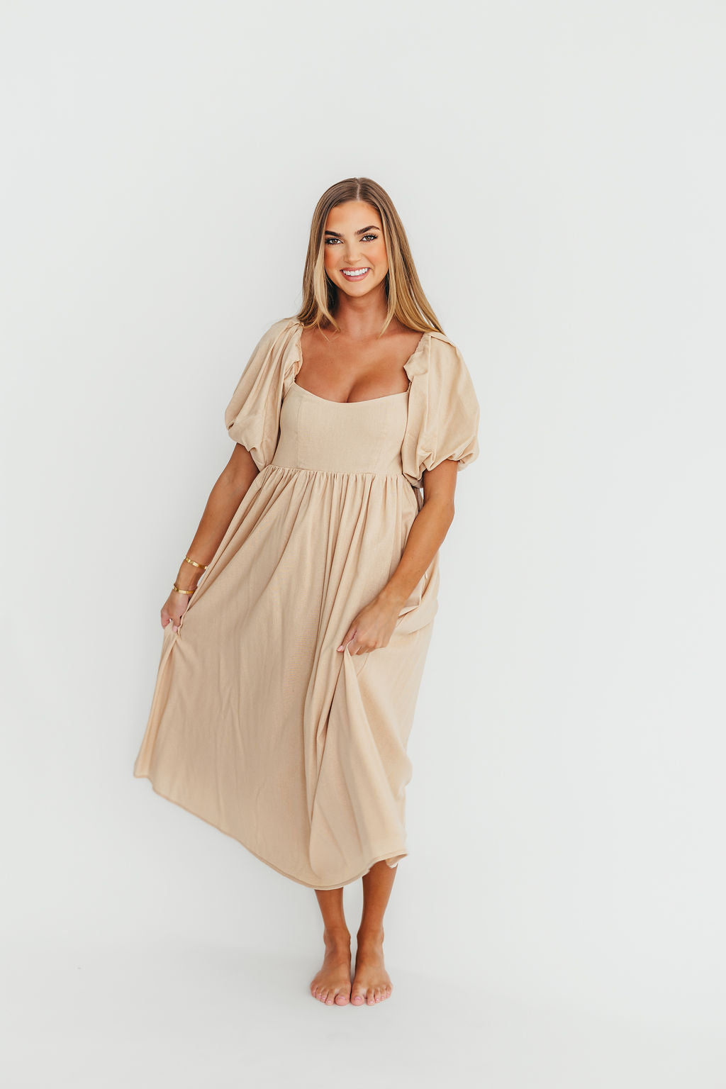 Hamilton Midi Dress in Taupe - Bump Friendly Maternity Dress (Sizes S-2XL) | Perfect for Pregnancy, Baby Showers & Special Occasions