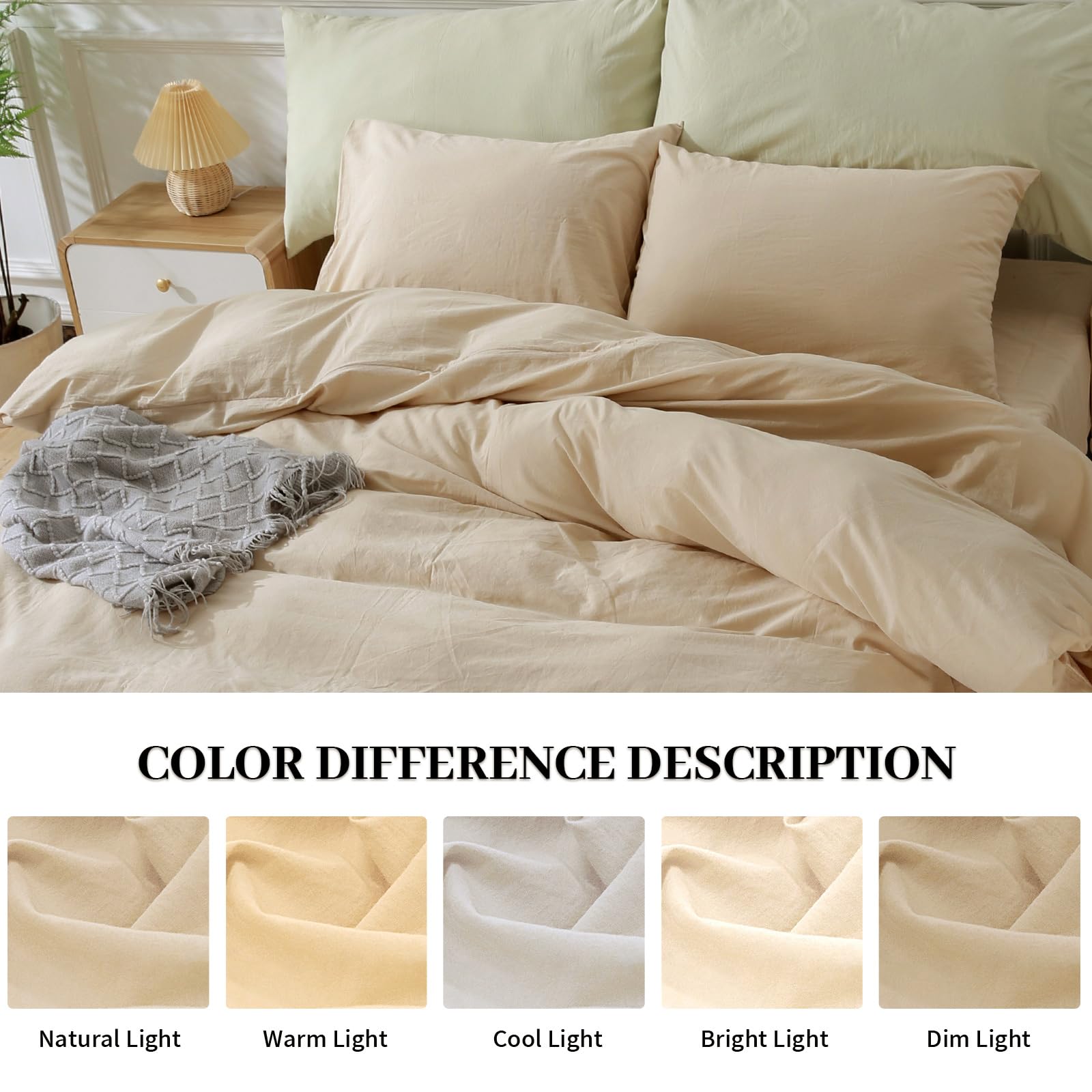 NEXHOME PRO Kids Twin Size Duvet Cover Set - 100% Organic Washed Cotton, Linen Look Textured, Beige 2-Piece Bedding with Zipper Closure | Breathable & Soft for All Seasons | Perfect for Kids' Bedrooms, Guest Rooms & Dormitories