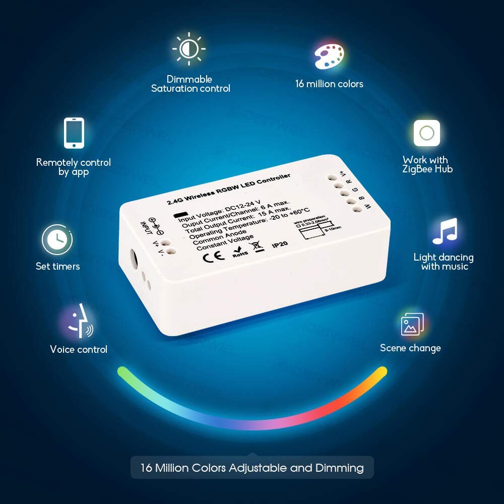 Smart LED Strip Light Controller - RGB CCT/RGBW Zigbee Dimmer for DC12-24V LED Strips, Compatible with Amazon Echo Plus | Perfect for Home Theater Lighting, Bedroom Ambience & DIY Home Decor