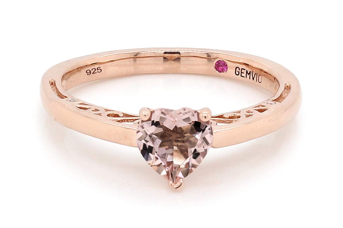5/8 CT.T.W Heart Cut 6MM Peach Morganite & Diamond Accent Ring in 14K Gold Over Sterling Silver - Promise Wedding Ring for Women (0.63 CTTW) - Valentine's Day, Anniversary, Engagement Gift for Her - Perfect for Proposals, Special Occasions & Romantic Surprises