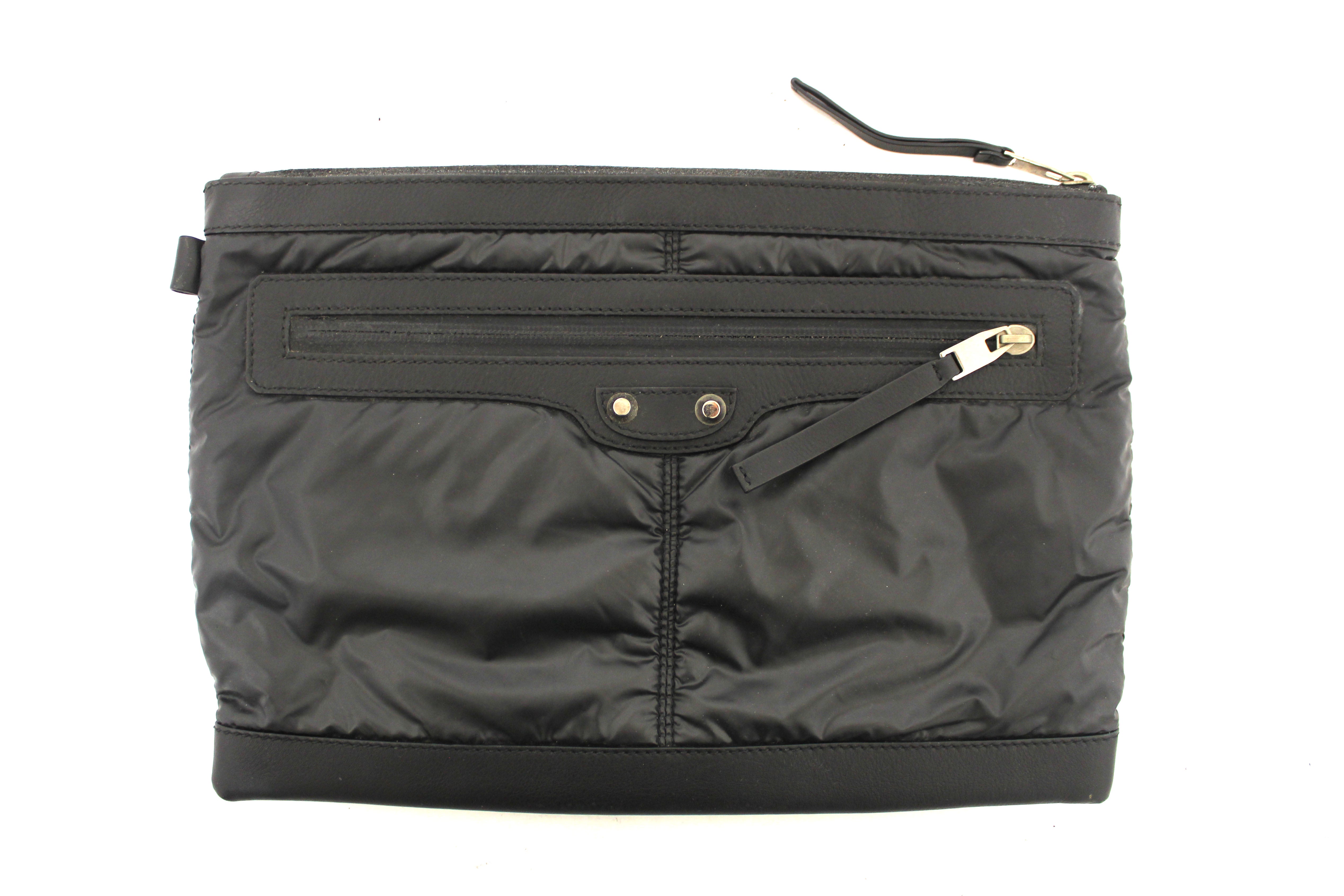 Balenciaga Black Nylon and Leather Classic City Clip Pouch Clutch Bag for Women | Luxury Designer Handbag for Evening Parties, Date Night & Special Occasions
