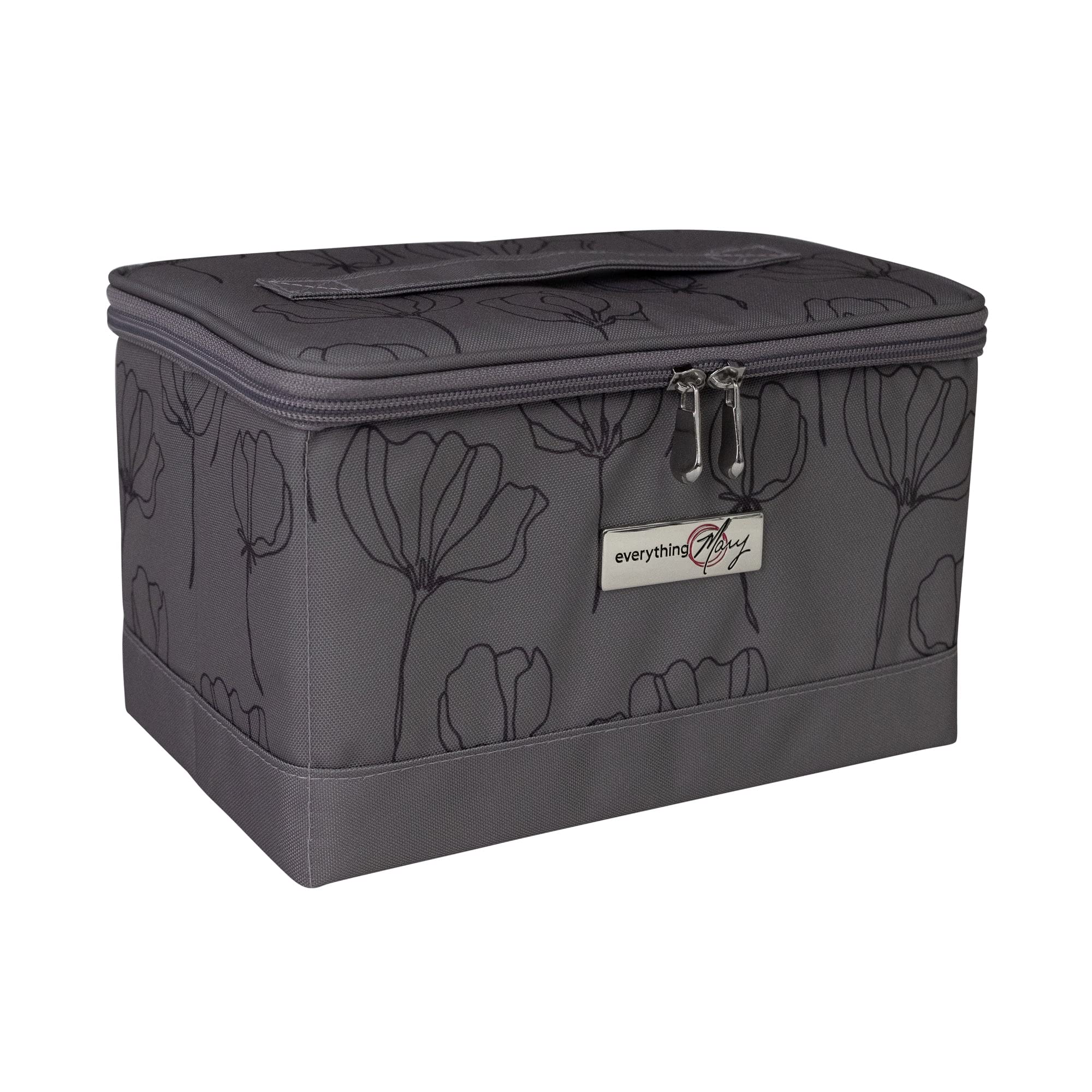 Everything Mary Collapsible Sewing Kit Organizer Box - Grey Floral Storage Basket for Thread, Needles, Scissors & Sewing Notions | Portable Craft Supply Organizer for Travel, Home & DIY Projects