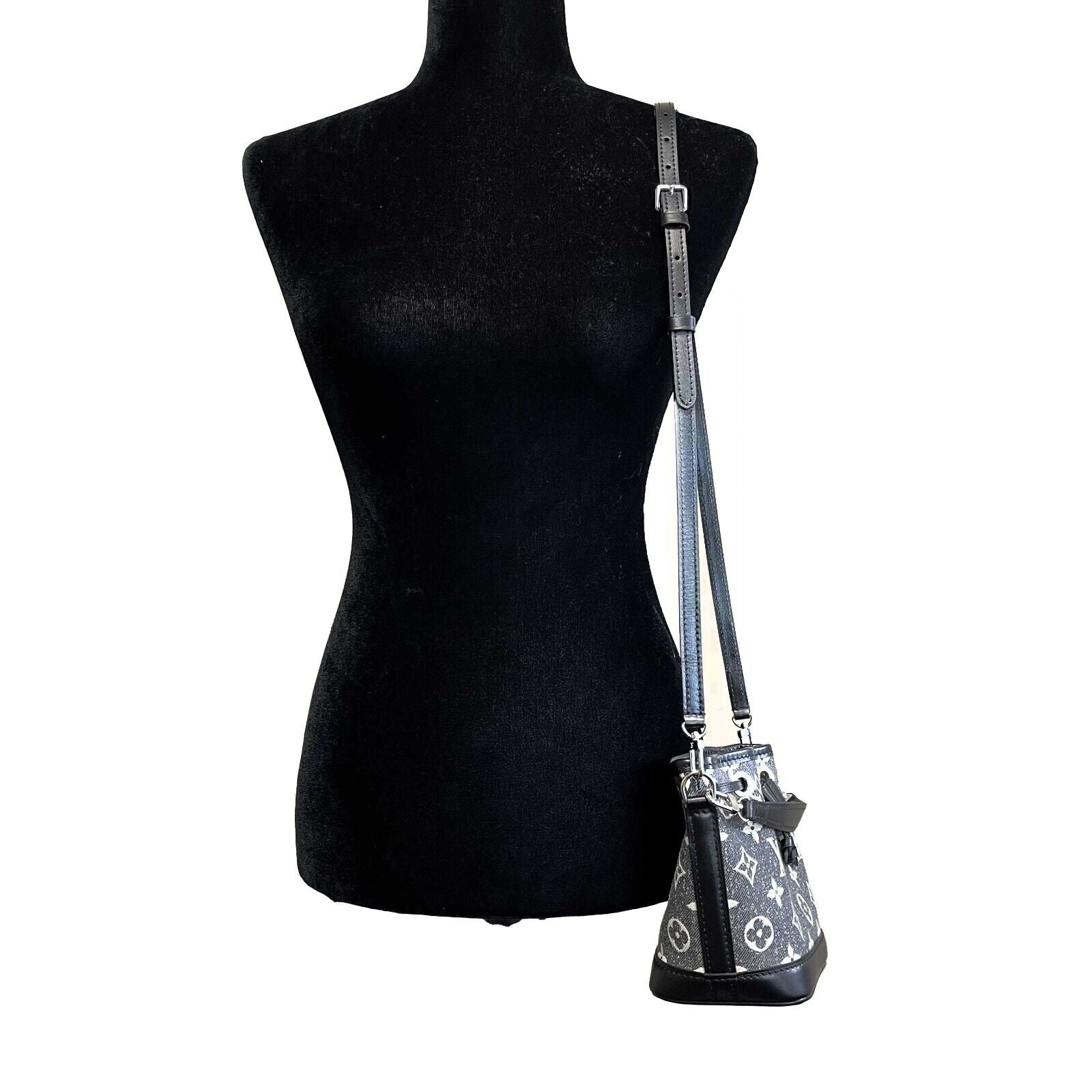 Authentic Louis Vuitton Monogram Jacquard Denim Nano Noe Crossbody Bag - Gray & Black Luxury Handbag | Perfect for Casual Outings, Date Nights & Travel Accessories
