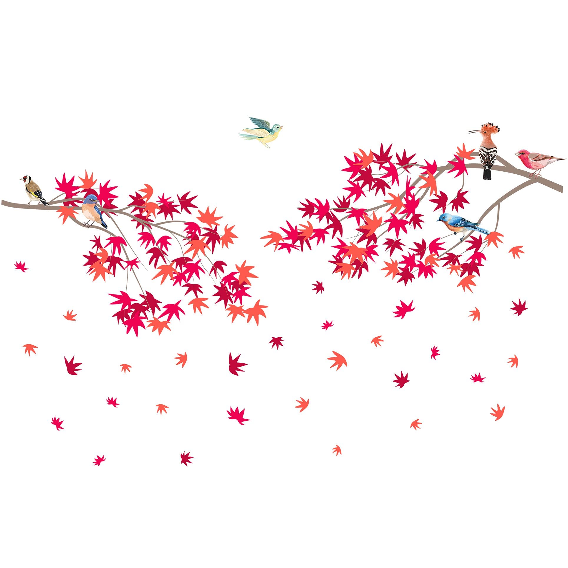 Thanksgiving Maple Leaf Wall Decals - Fall Red Leaves with Birds on Branches, Removable Peel & Stick Vinyl Wall Art for Autumn Home Decor | Perfect for Kids Bedroom, Nursery, and Seasonal Thanksgiving Party Decorations