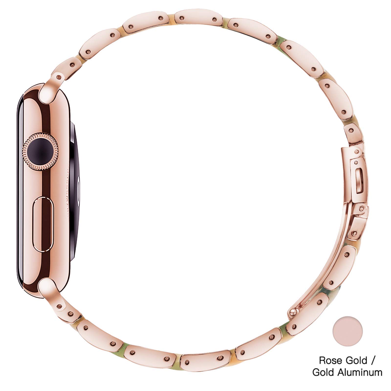 Luxury Resin & Stainless Steel Apple Watch Band for Women - Comfortable, Lightweight iWatch Strap Compatible with Series 9/8/7/SE/6/5/4/3/2/1 (Rose-Pink Green, 38mm/40mm/41mm) - Perfect for Workouts, Office & Everyday Fashion