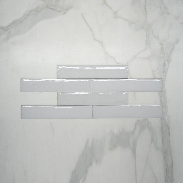 Bianco Theo Subway Tile 75x400mm Italian Porcelain Wall & Backsplash Tile - Perfect for Kitchen, Bathroom, and Shower Renovations
