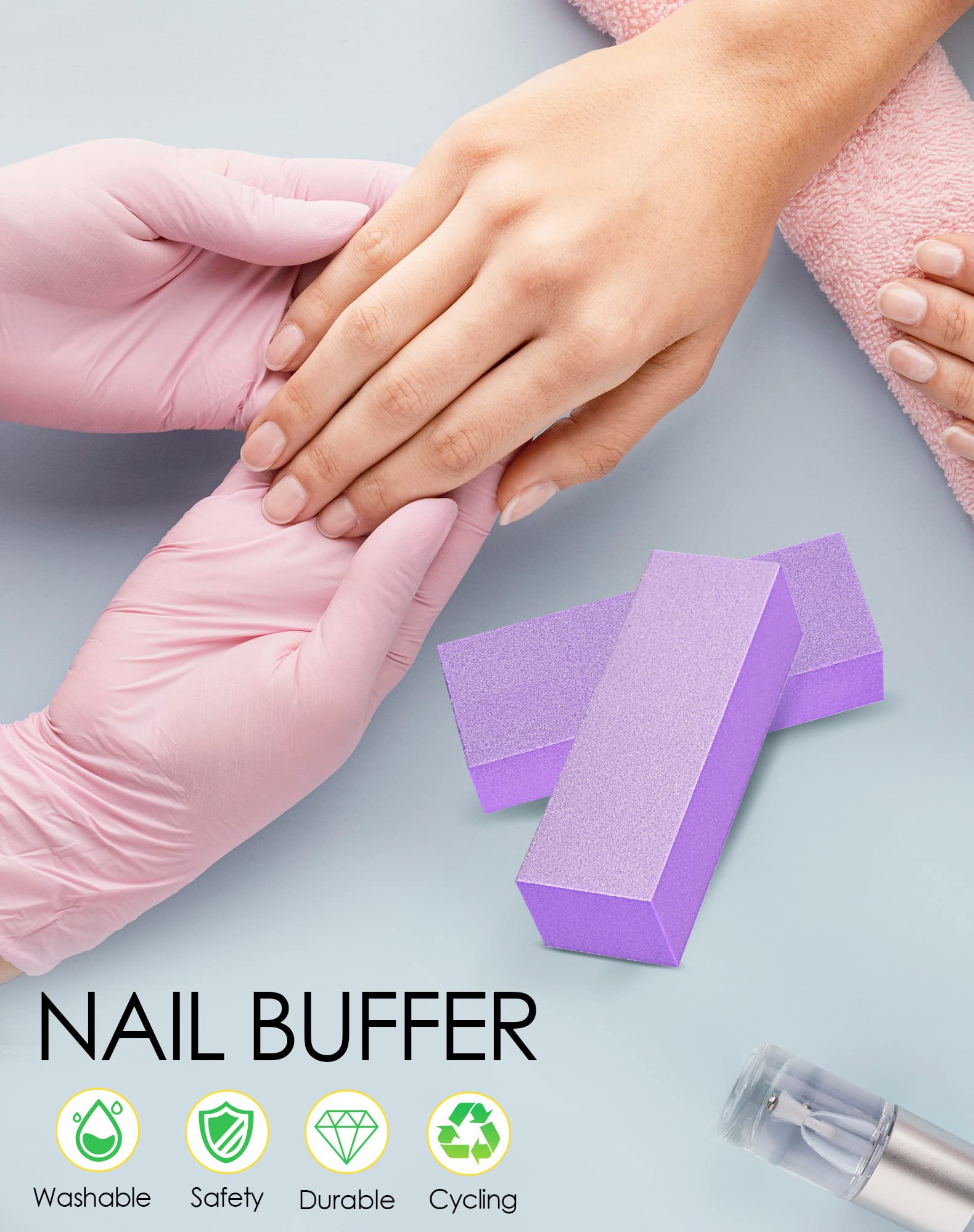 Professional Maryton Nail Buffer Block Kit - 3-Way Medium/Fine 100/180 Grit Buffers for Acrylic & Gel Polish Nails - Pedicure & Manicure Tools (5-Pack, Purple) - Perfect for Salon & Home Nail Care