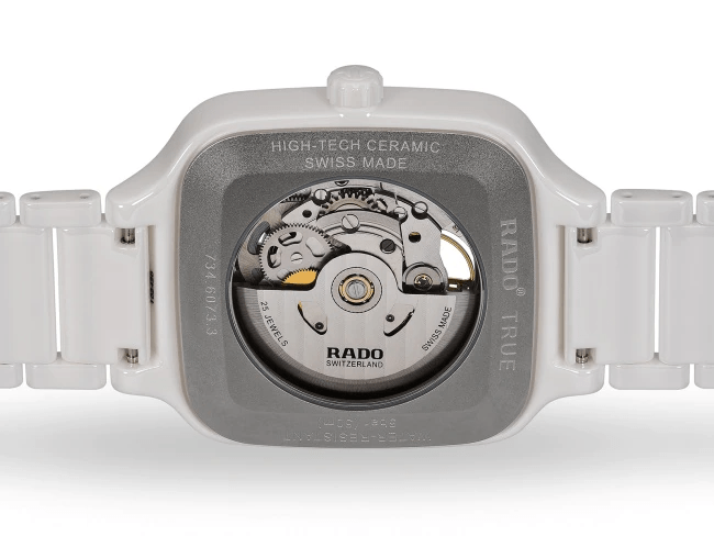 RADO True Square Automatic Open Heart White Ceramic Unisex Watch R27073702 - Luxury Swiss Timepiece for Men & Women - Perfect for Business, Formal Events & Everyday Wear