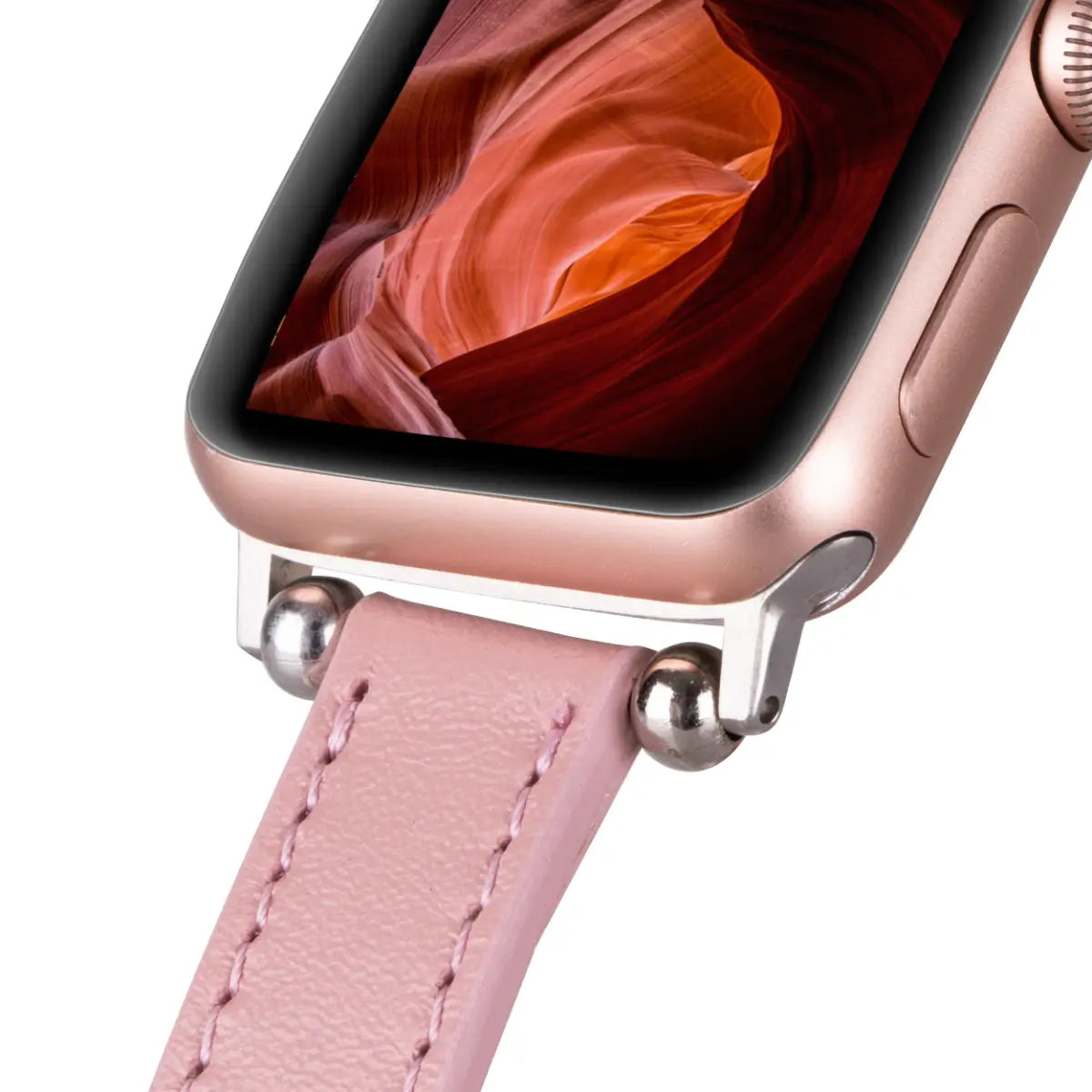 Pink Leather Ultra Slim Apple Watch Band for Women - Stylish & Comfortable Replacement Strap for Apple Watch Series 9/8/7/6/SE - Perfect for Workouts, Office & Everyday Wear
