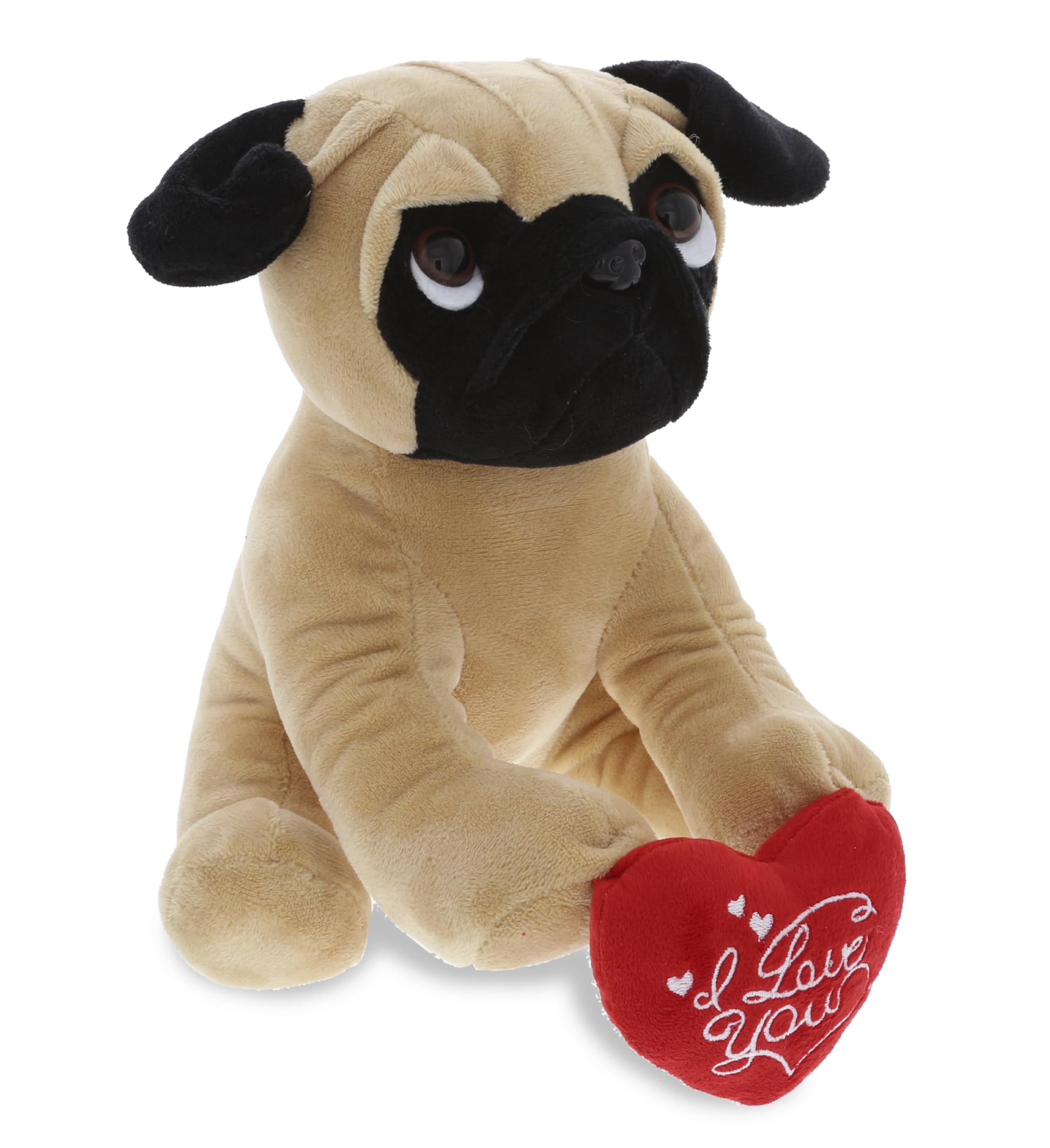 Personalized I Love You Plush Pug Dog Stuffed Animal - 10 Inch Valentine's Day Gift with Red Heart & Name Customization for Her/Him | Perfect for Anniversaries, Birthdays & Romantic Dates | Cute Home Decor & Surprise Gift Idea
