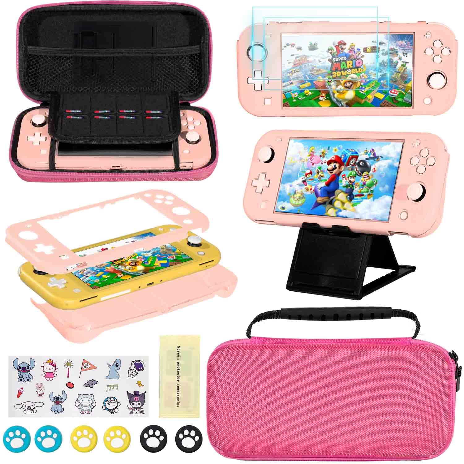 YOOWA Nintendo Switch Lite Accessories Bundle - Carrying Case, Protective Cover, 2-Pack Tempered Glass Screen Protectors, Adjustable Stand & 6 Thumb Grips | Perfect for Travel, Gaming On-The-Go & Switch Lite Protection