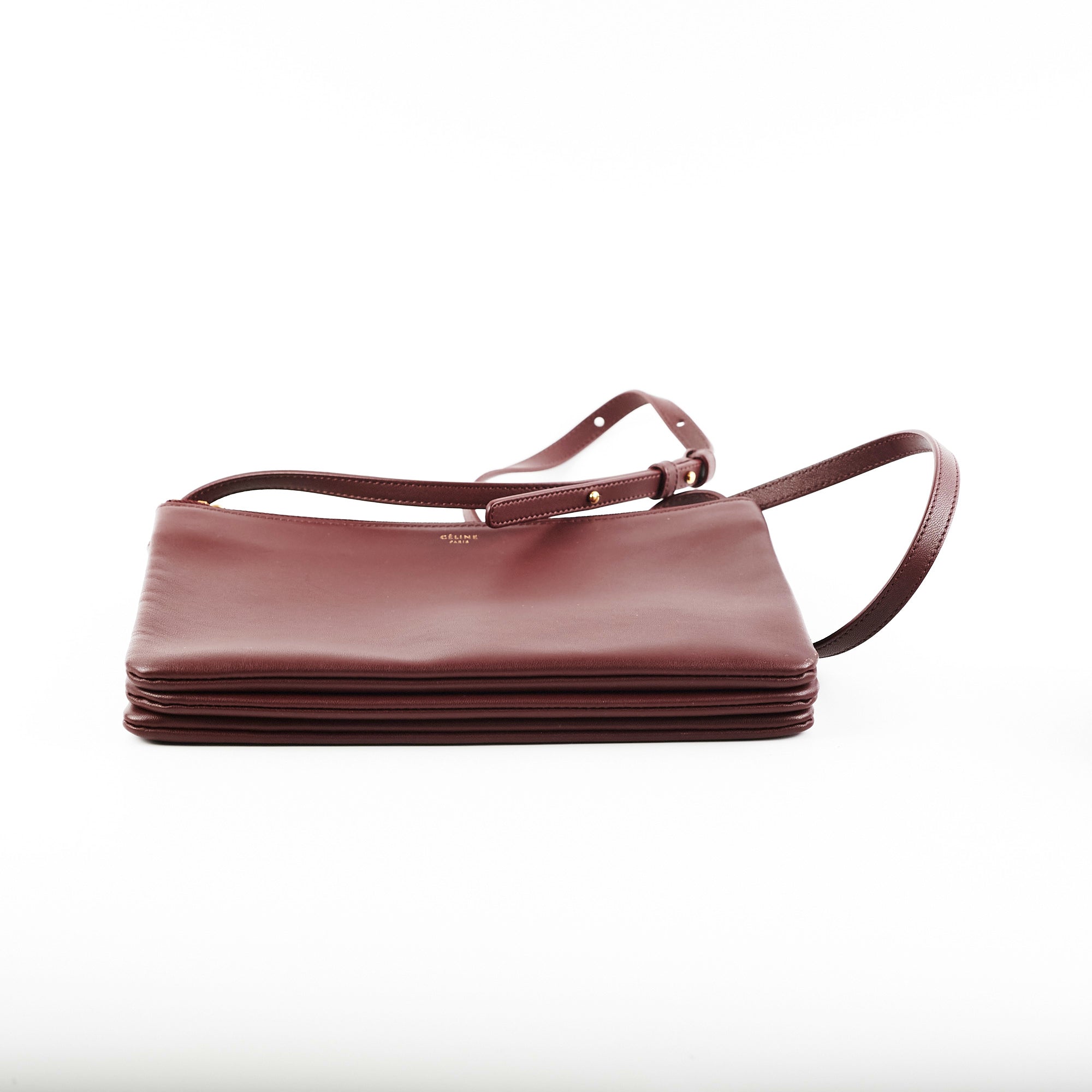 Celine Trio Burgundy Leather Crossbody Bag for Women - Stylish & Compact Everyday Purse for Work, Travel & Shopping