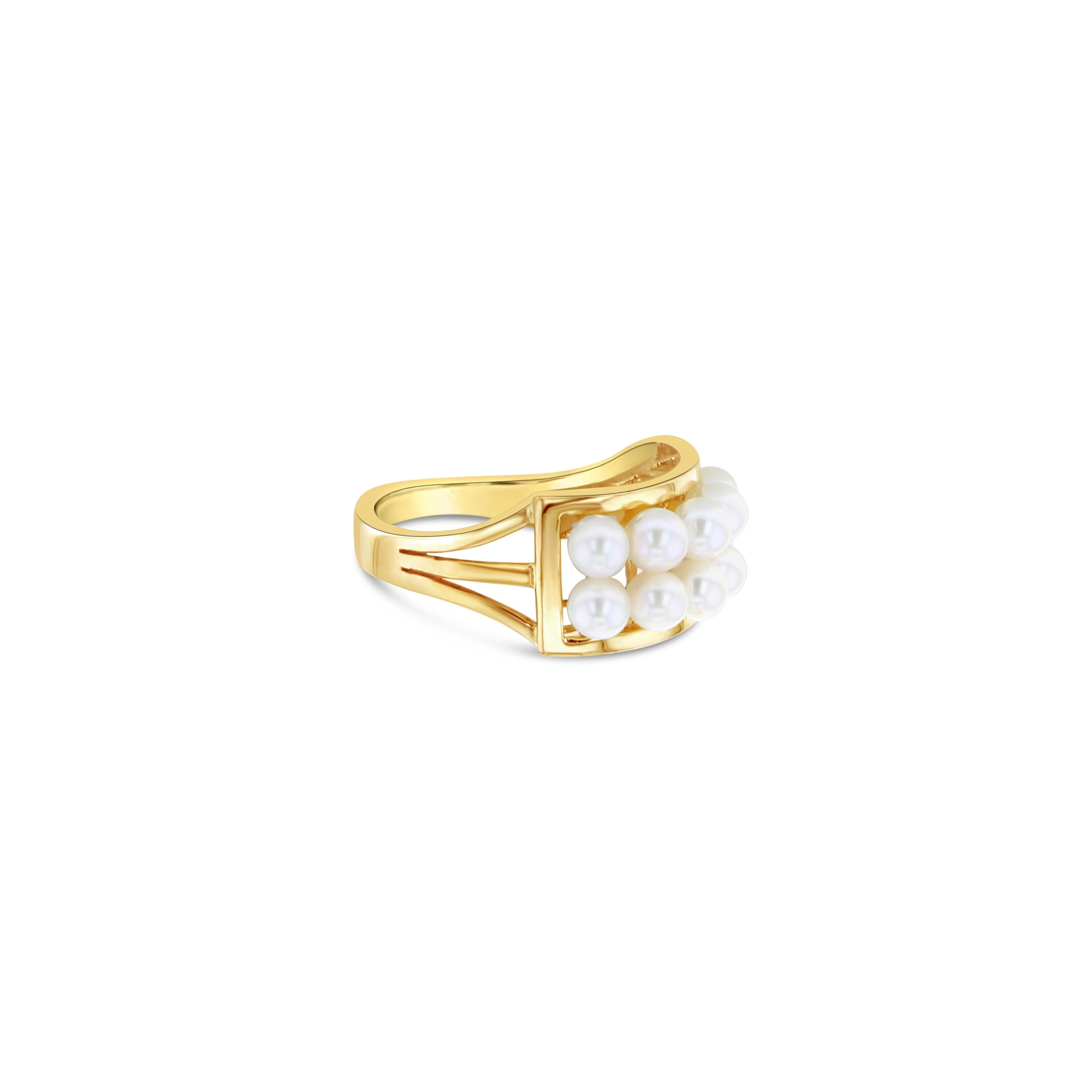 14K Yellow Gold Double Row Freshwater Pearl Cluster Ring for Women - Elegant Jewelry Gift for Brides, Anniversaries & Special Occasions