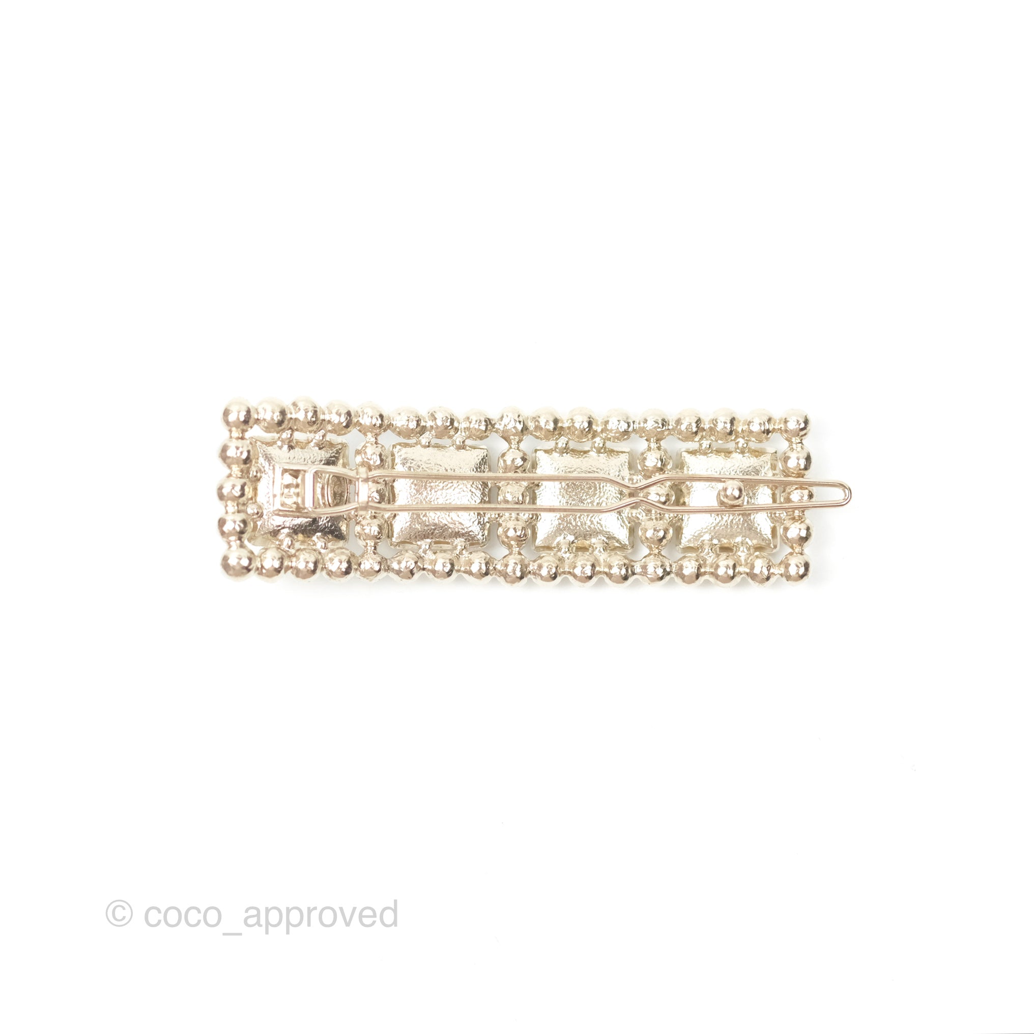 Chanel CC Pearl Grey Resin Hair Clip with Gold Tone 21V - Elegant Hair Accessory for Women, Perfect for Parties, Weddings & Everyday Wear