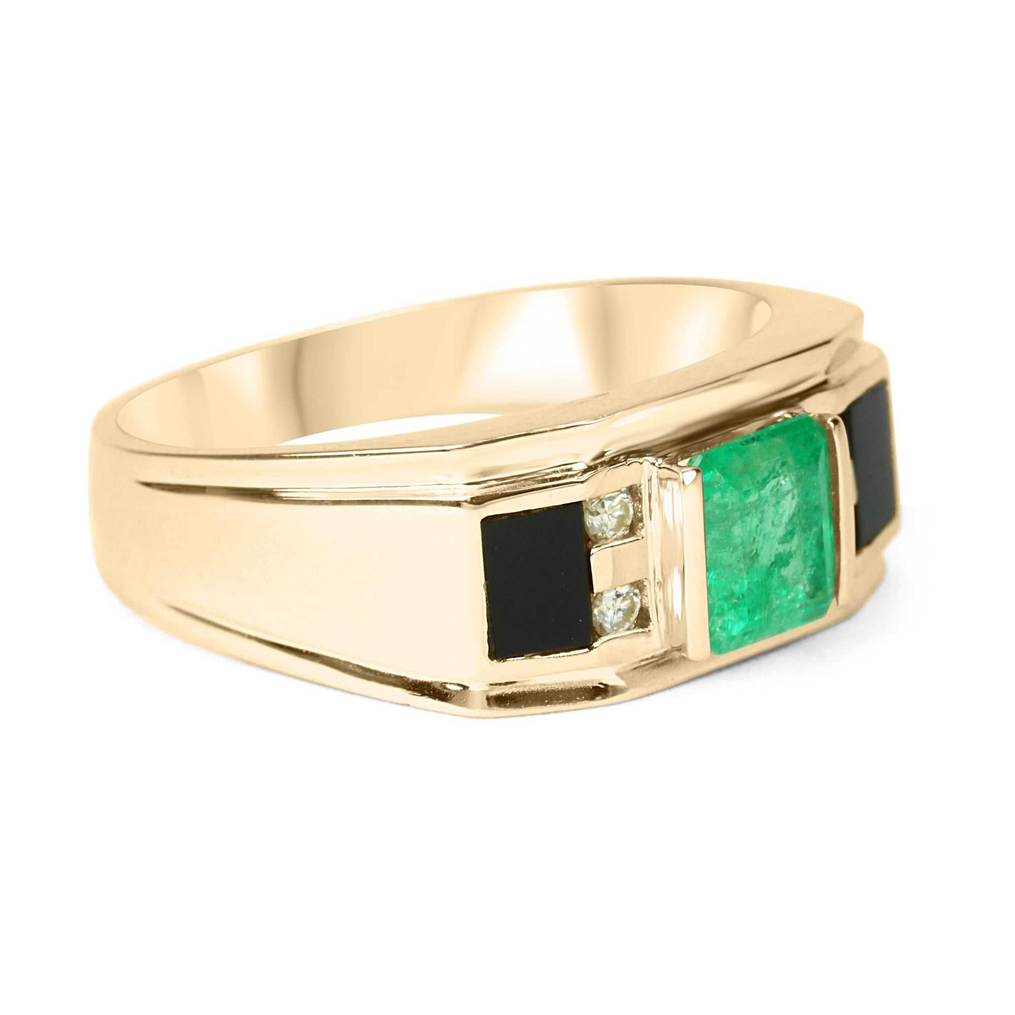 3.07 TCW Natural Colombian Emerald & Black Onyx Diamond Ring for Men in 14K Gold - Perfect for Weddings, Anniversaries & Special Occasions